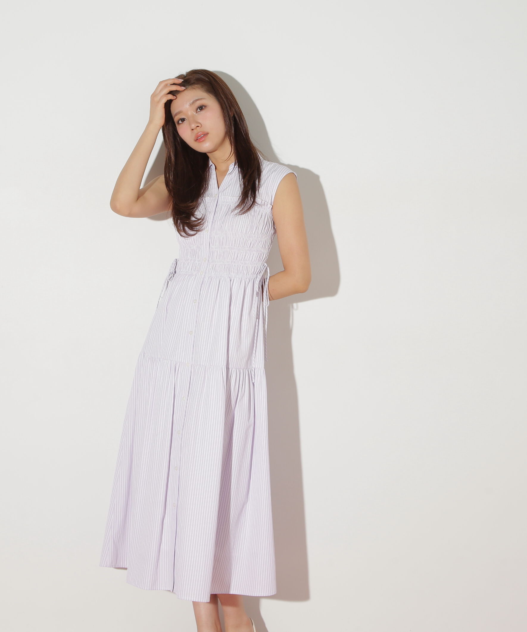  「ウエストシャーリングストライプシャツワンピース」|ワンピース|