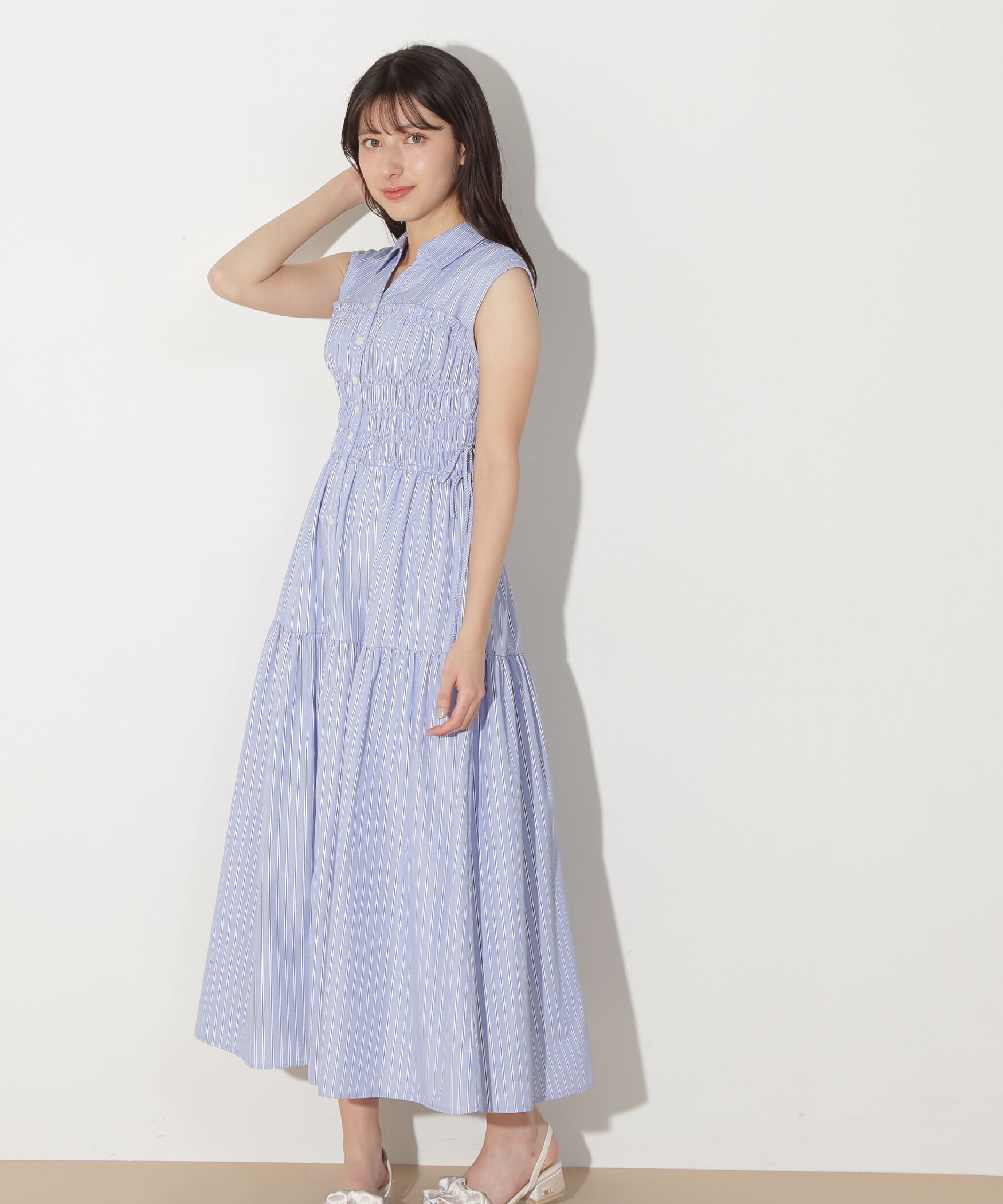  「ウエストシャーリングストライプシャツワンピース」|ワンピース|