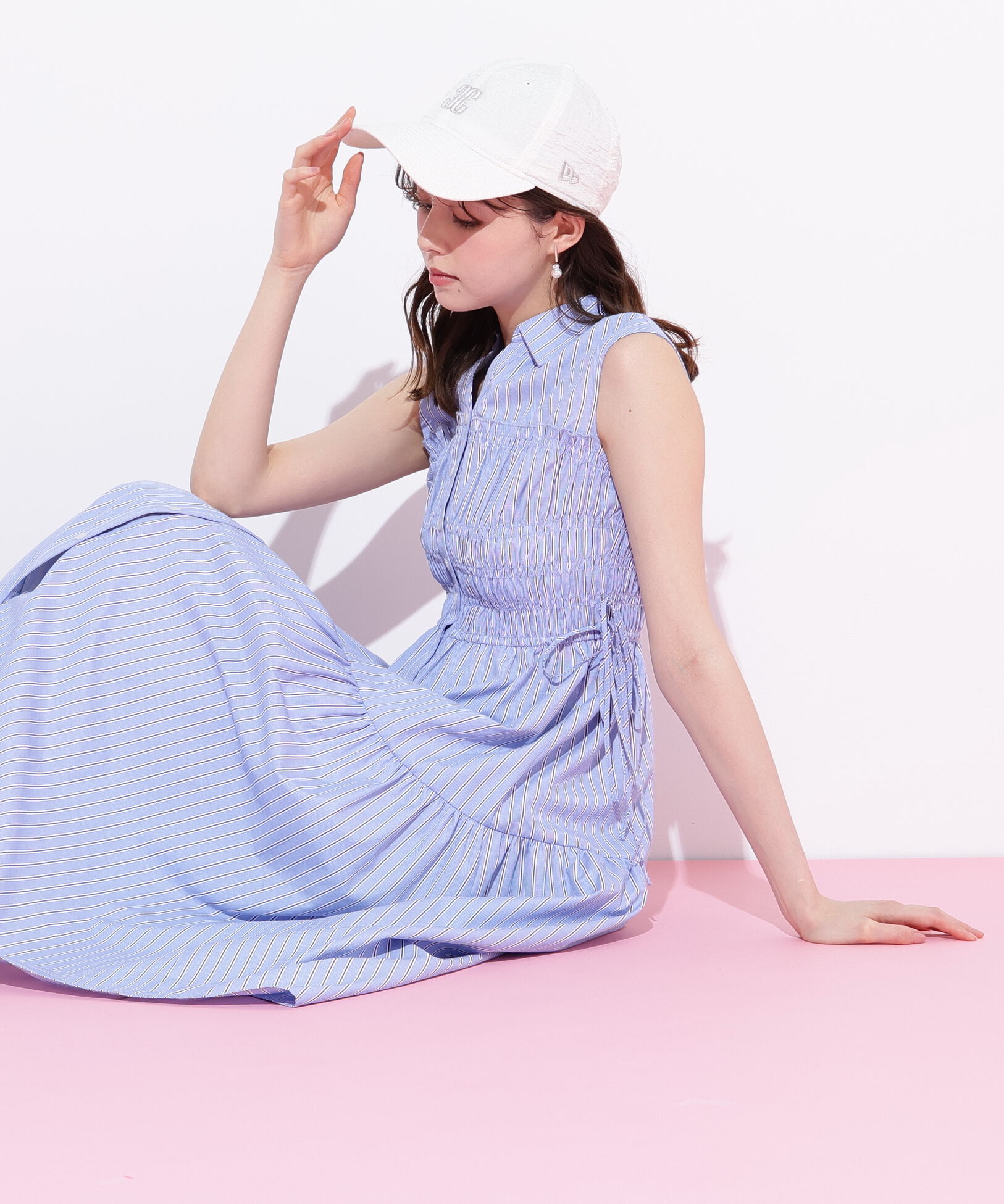  「ウエストシャーリングストライプシャツワンピース」|ワンピース|