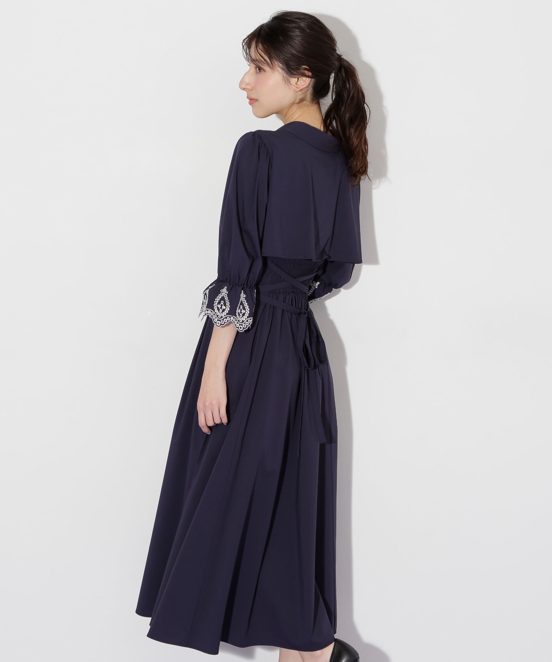  「カットワークスリーブシャツワンピース」|ワンピース|