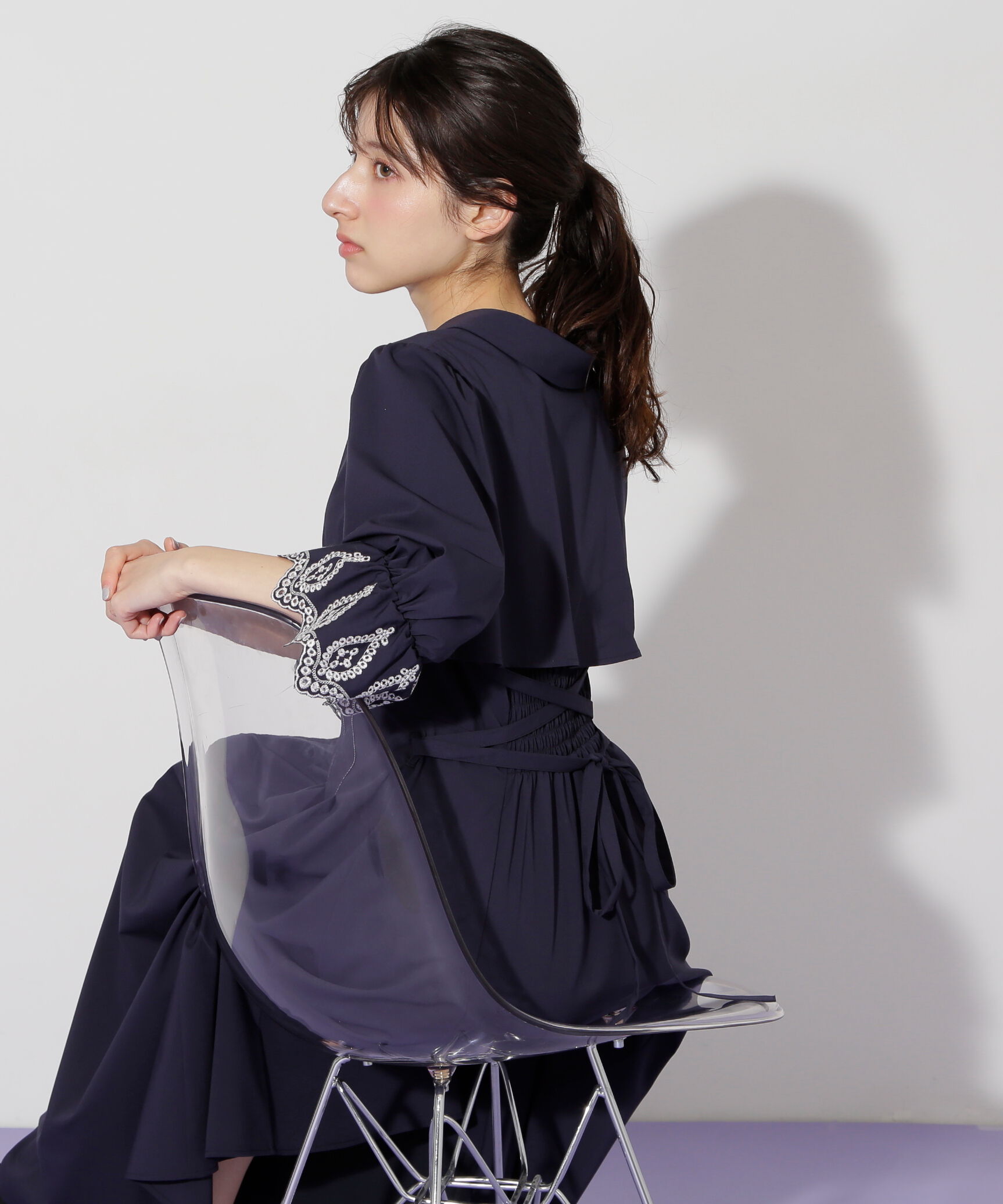  「カットワークスリーブシャツワンピース」|ワンピース|