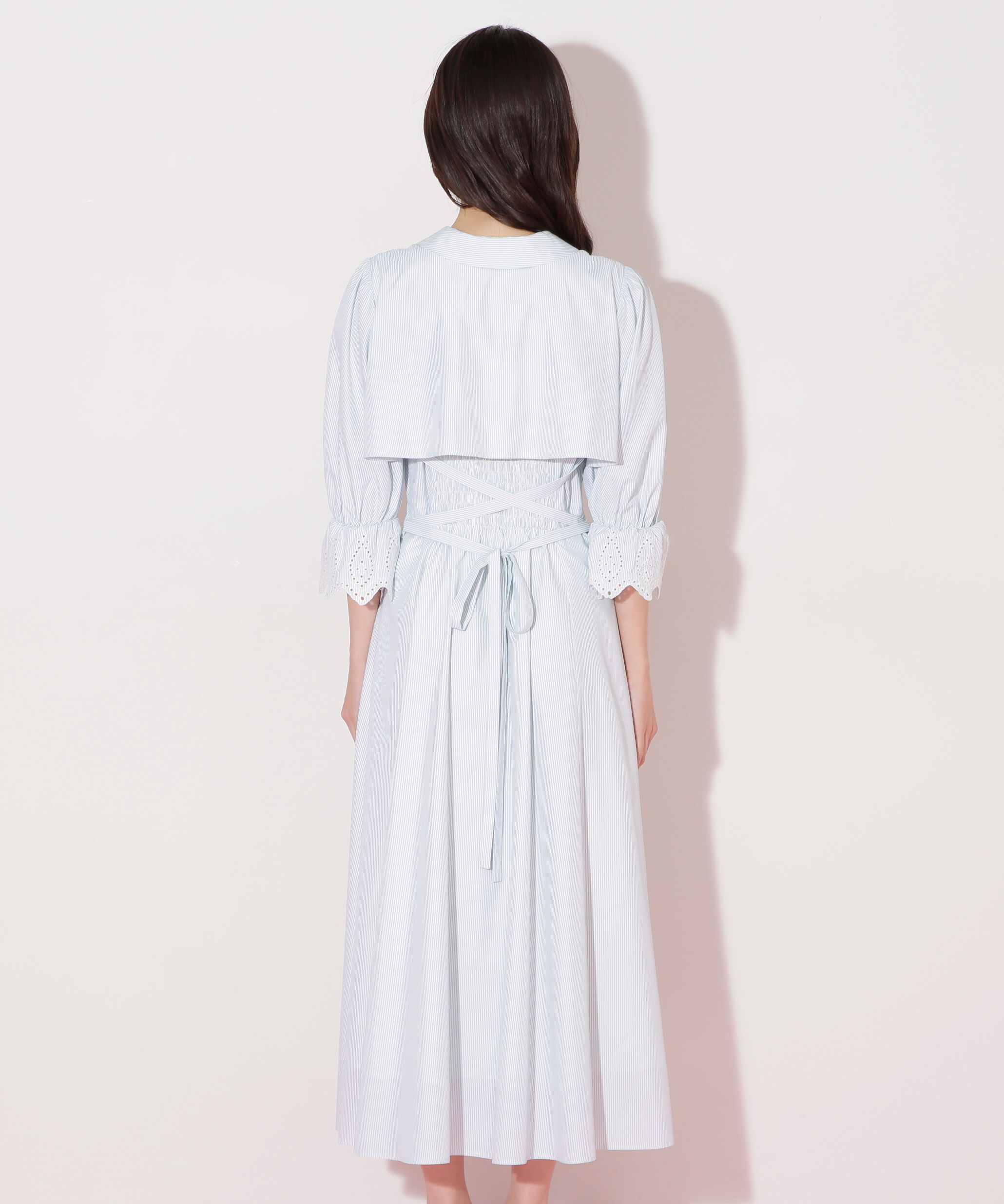  「カットワークスリーブシャツワンピース」|ワンピース|