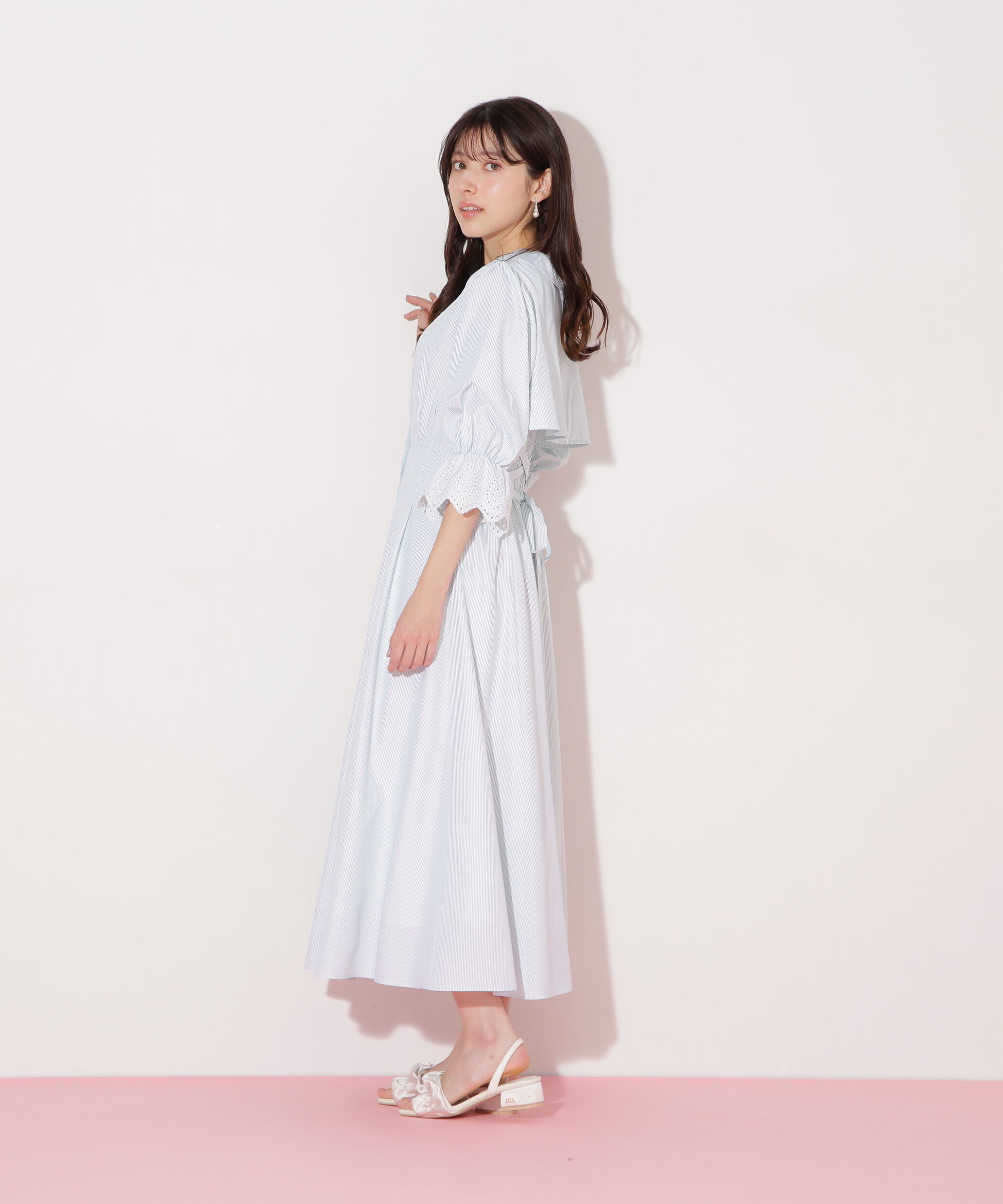  「カットワークスリーブシャツワンピース」|ワンピース|