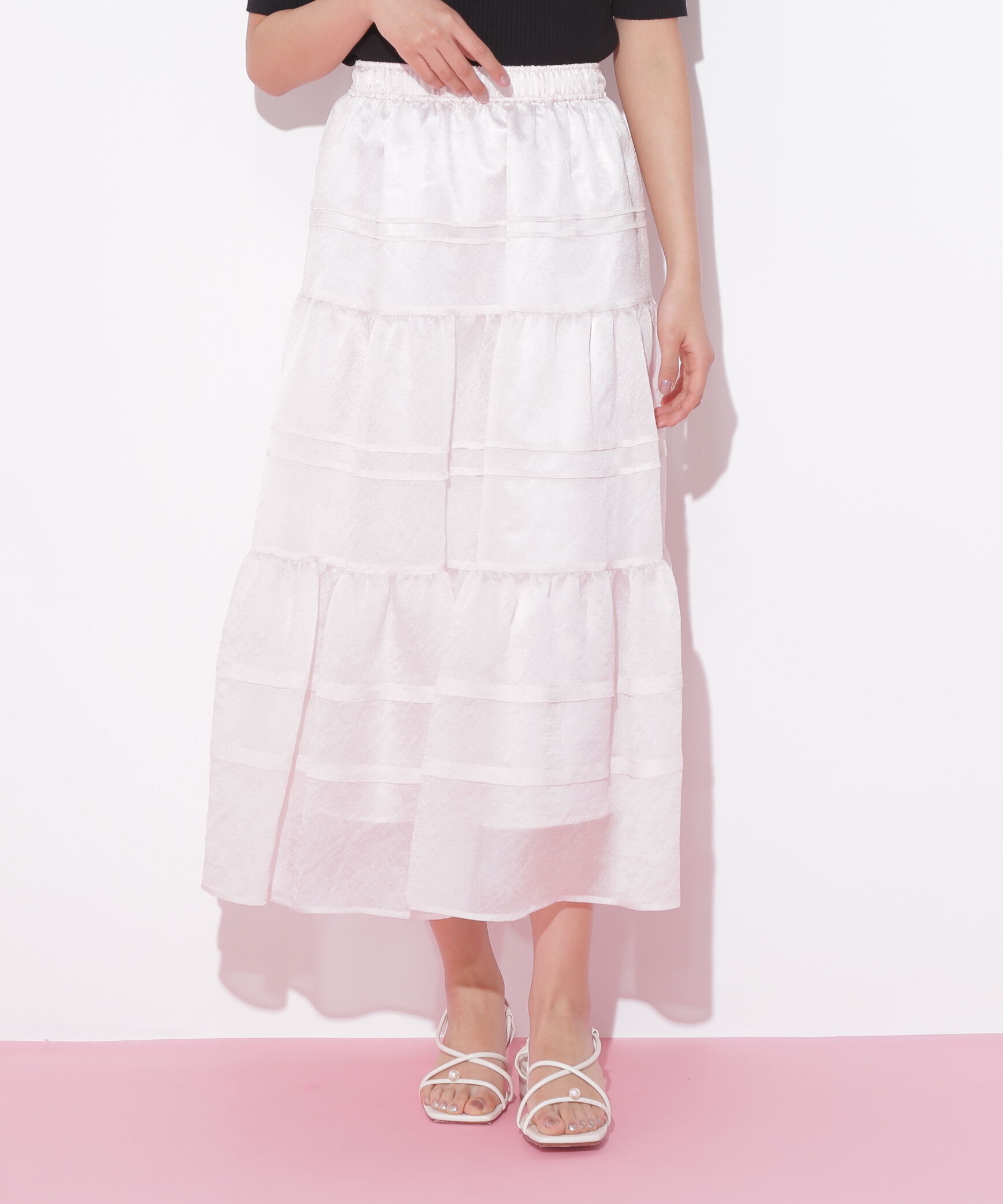  「タックティアードシアースカート」|スカート|ピンク