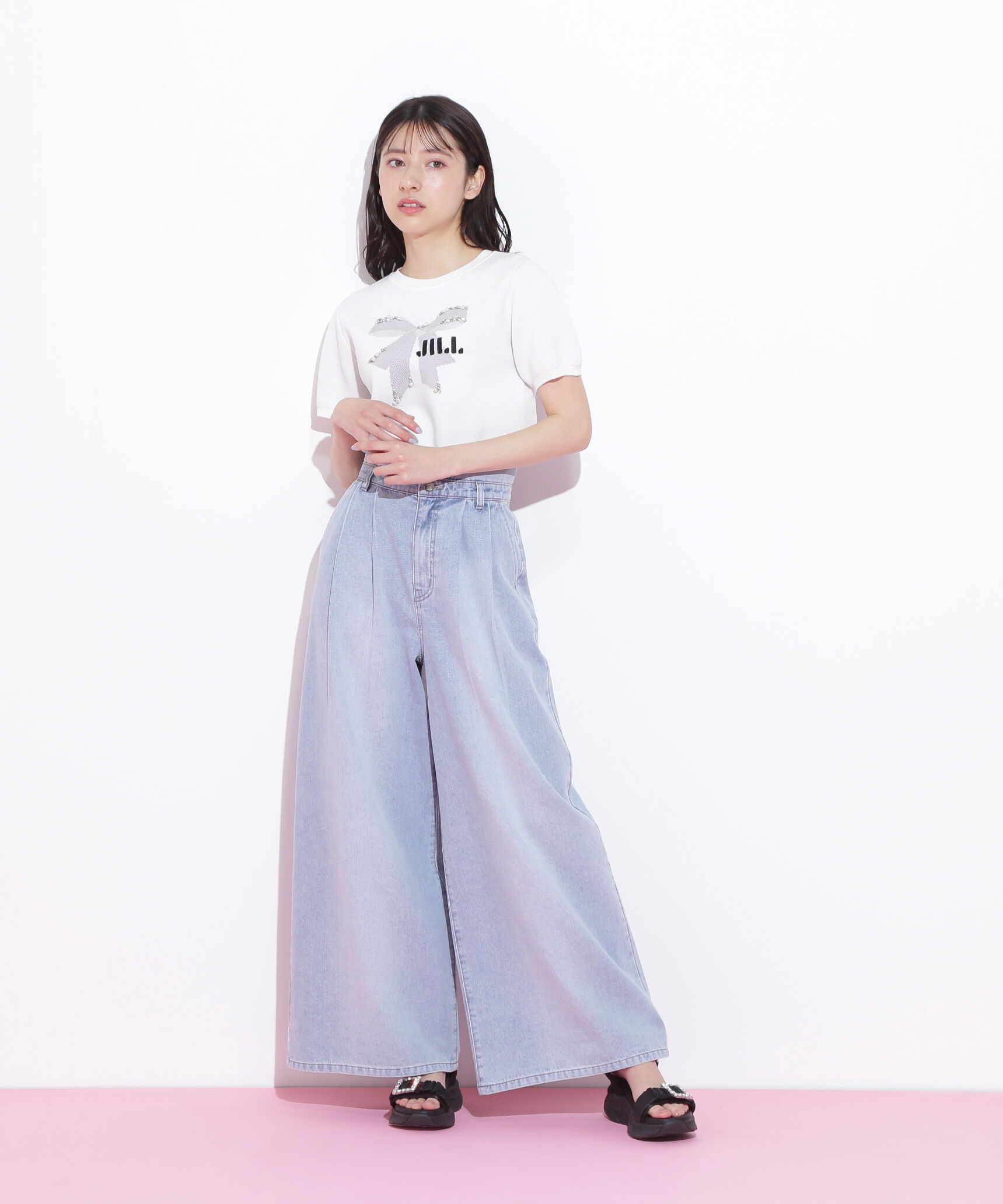  「リボンジャガードビジューニットトップス」|ニット・セーター|