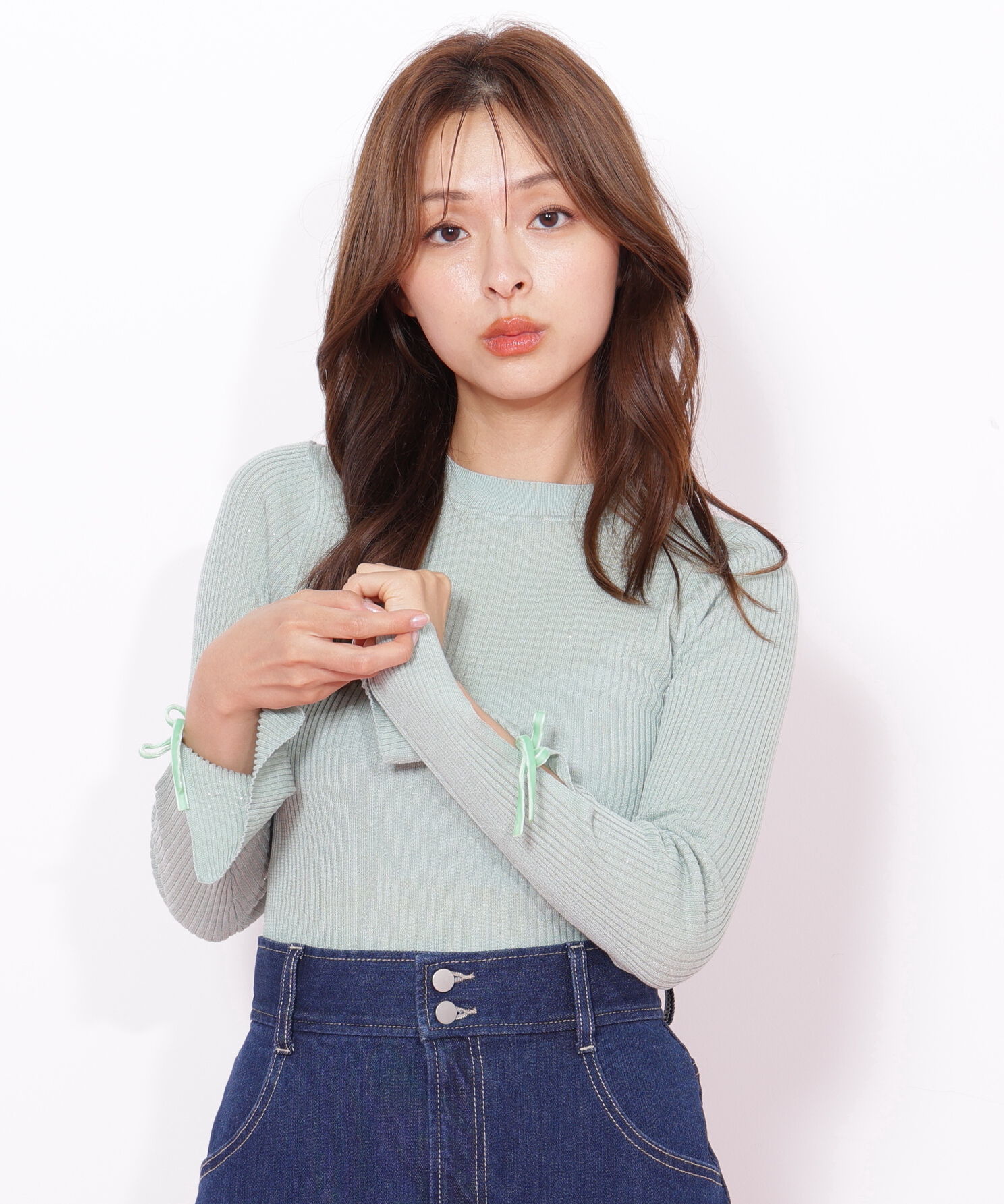  「スパンコールコンパクトリブニット」|ニット・セーター|グリーン