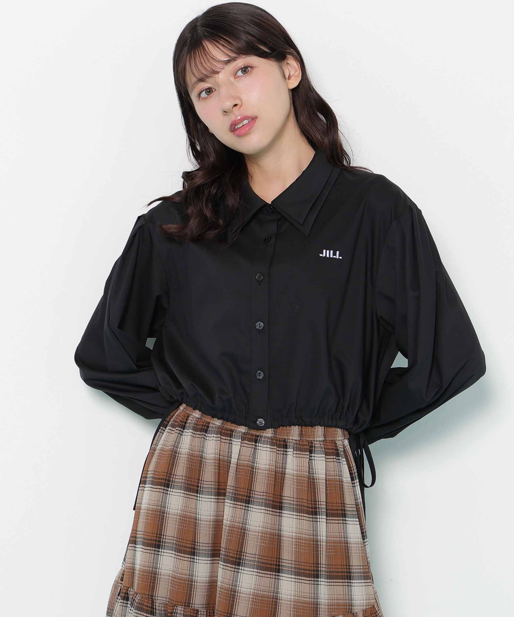  「サイドリボンダブルカラーシャツ」|シャツ・ブラウス|ブラック