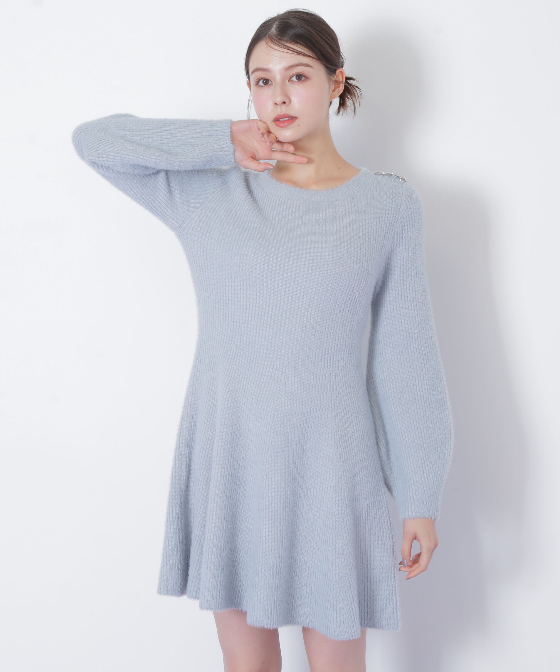  「シャギーミニニットワンピース」|ワンピース|ブルー