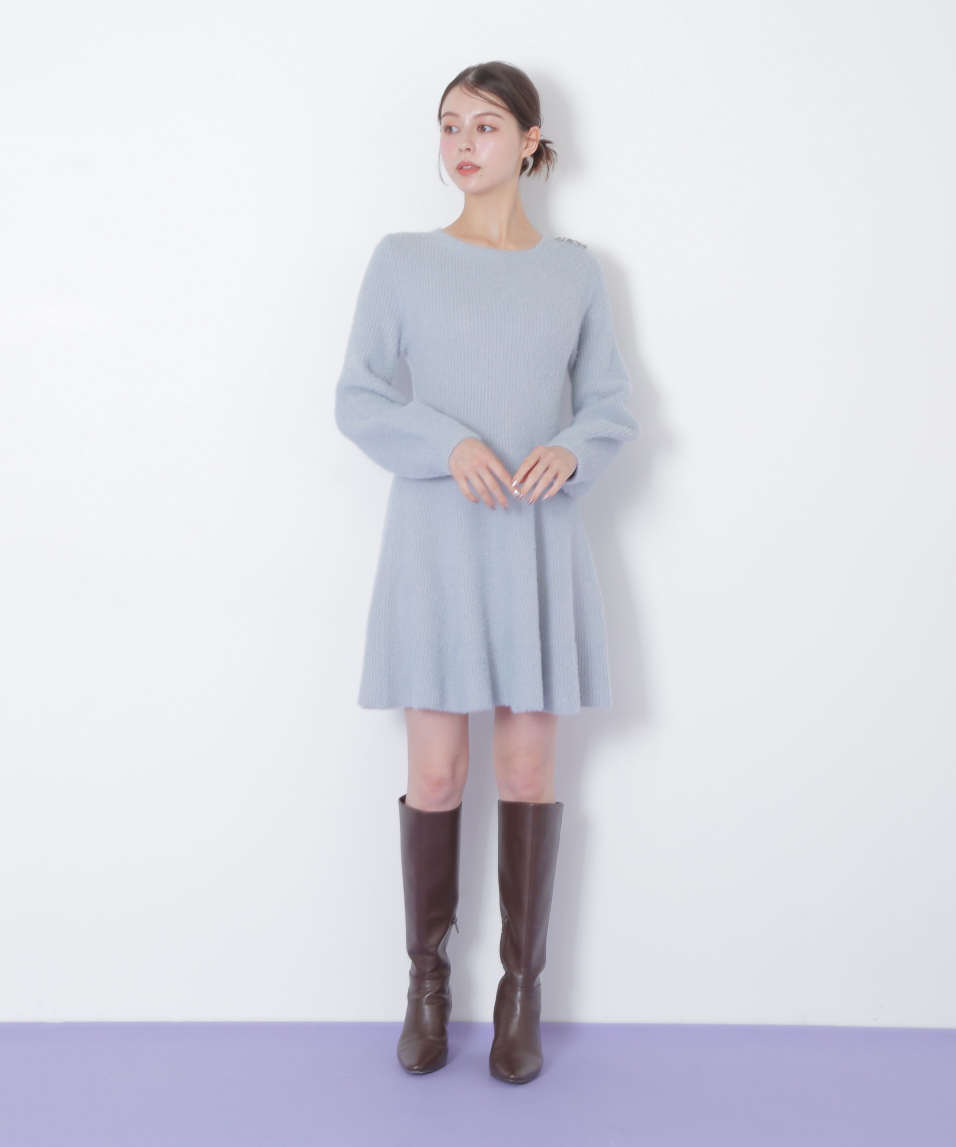  「シャギーミニニットワンピース」|ワンピース|