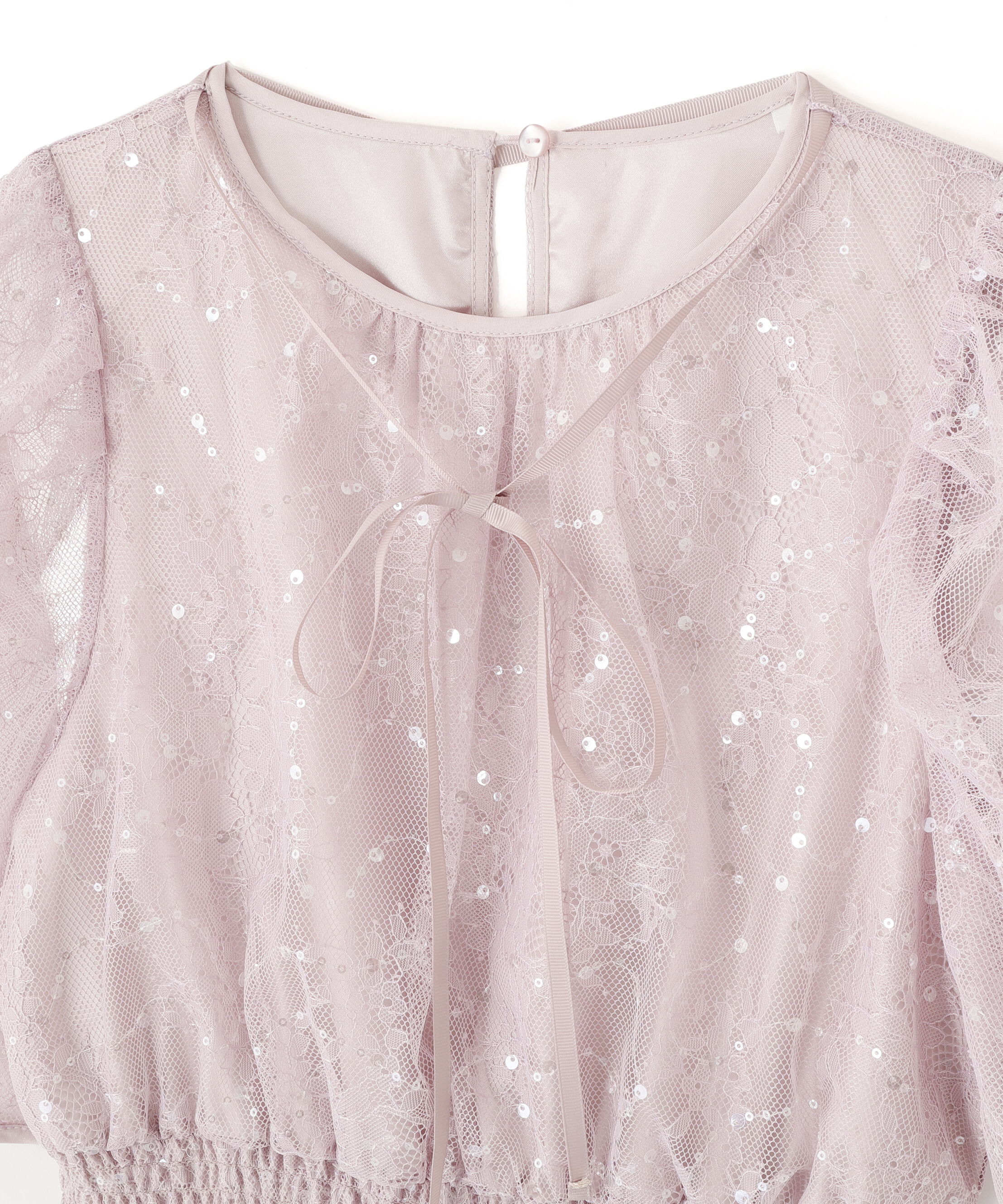  「スパンコール付きレースワンピース」|ワンピース|