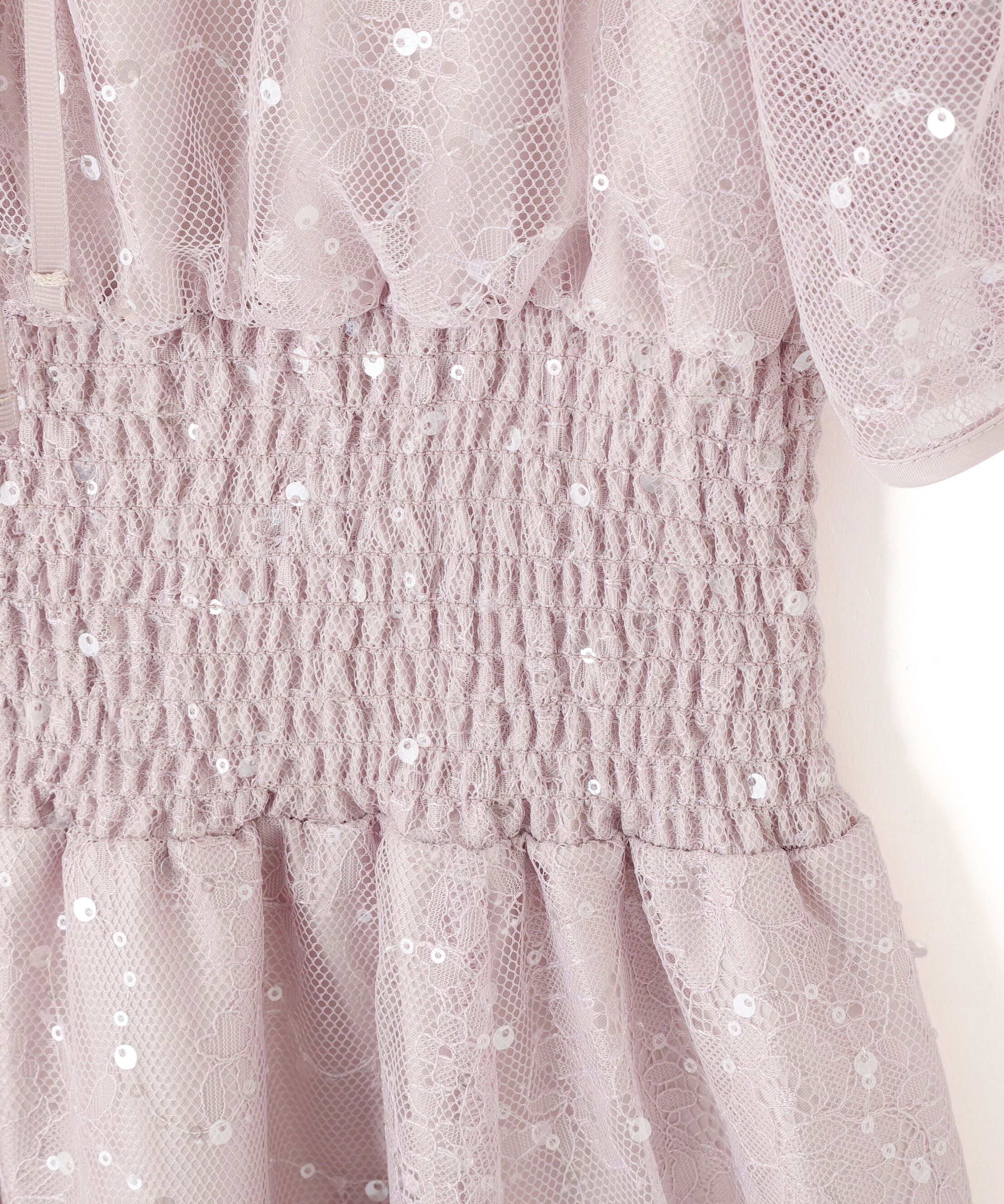  「スパンコール付きレースワンピース」|ワンピース|