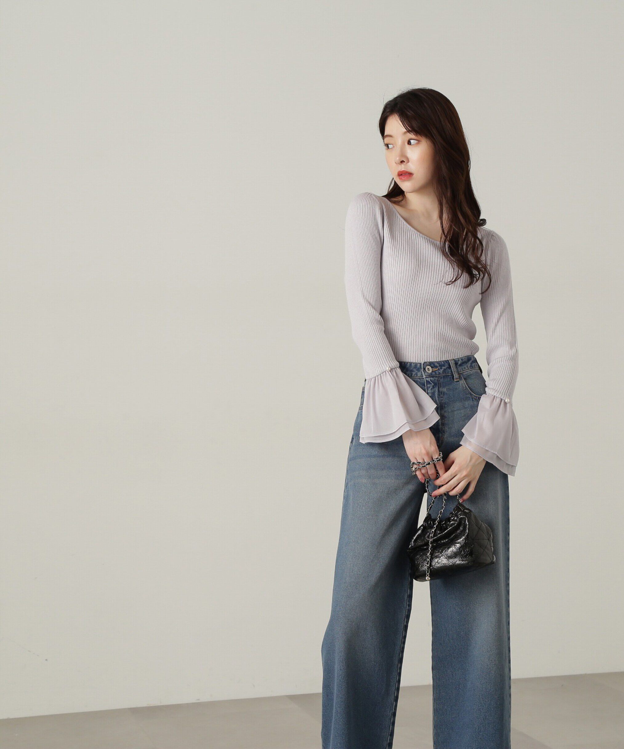 PROPORTION BODY DRESSING「シアーフレアスリーブリブニット24AW」|ニット・セーター|