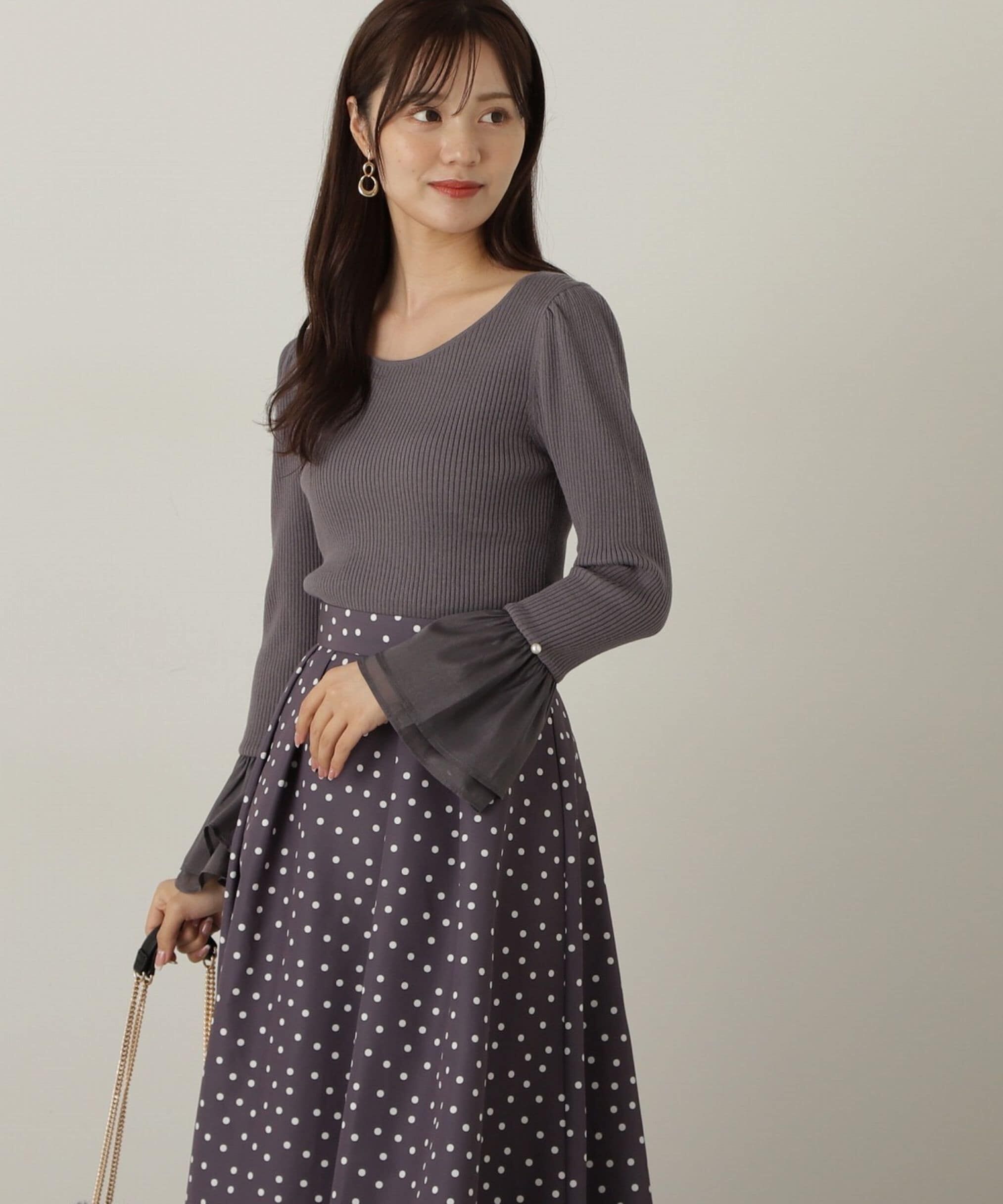 PROPORTION BODY DRESSING「シアーフレアスリーブリブニット24AW」|ニット・セーター|チャコールグ 2