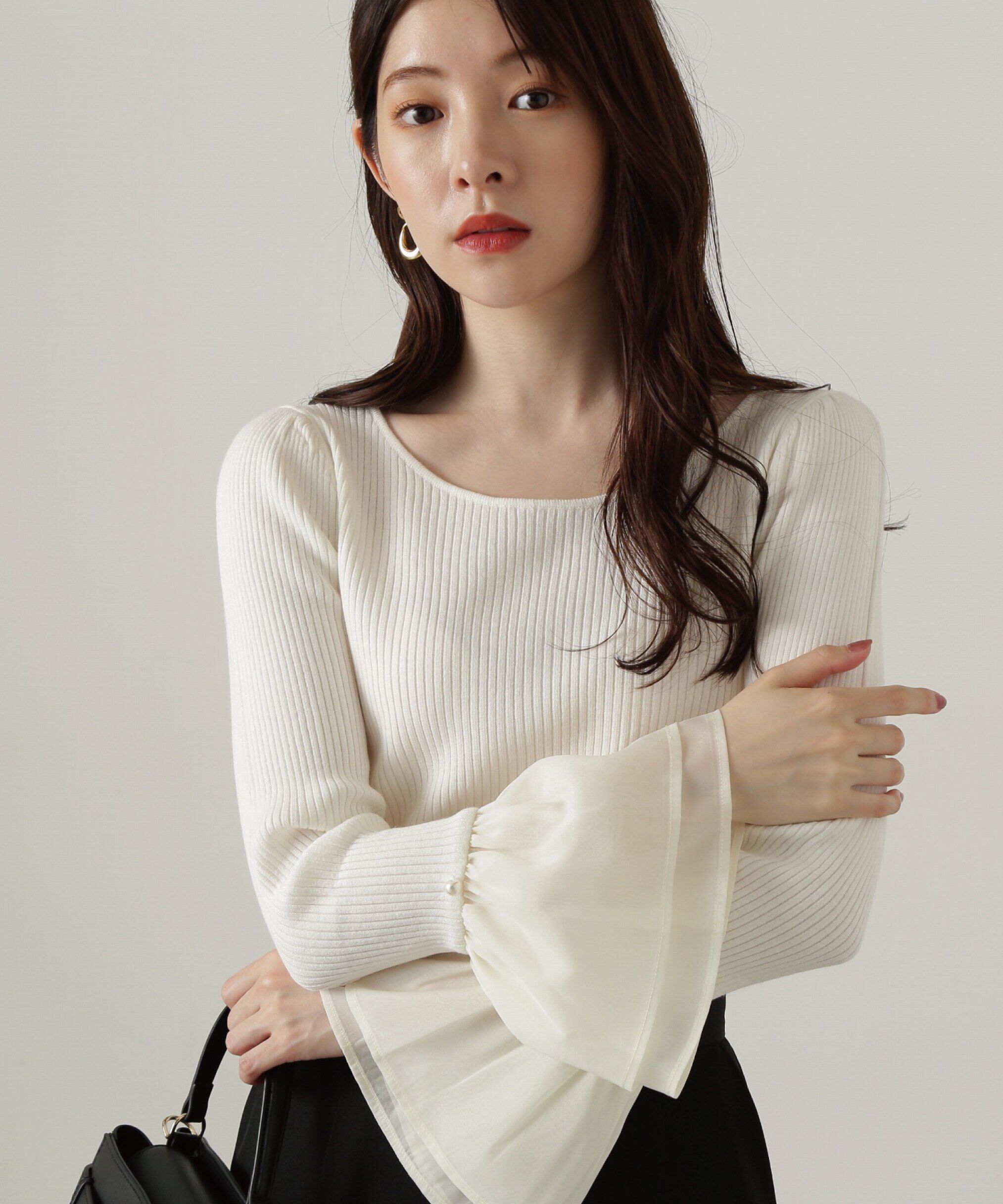 PROPORTION BODY DRESSING「シアーフレアスリーブリブニット24AW」|ニット・セーター|エクリュ1