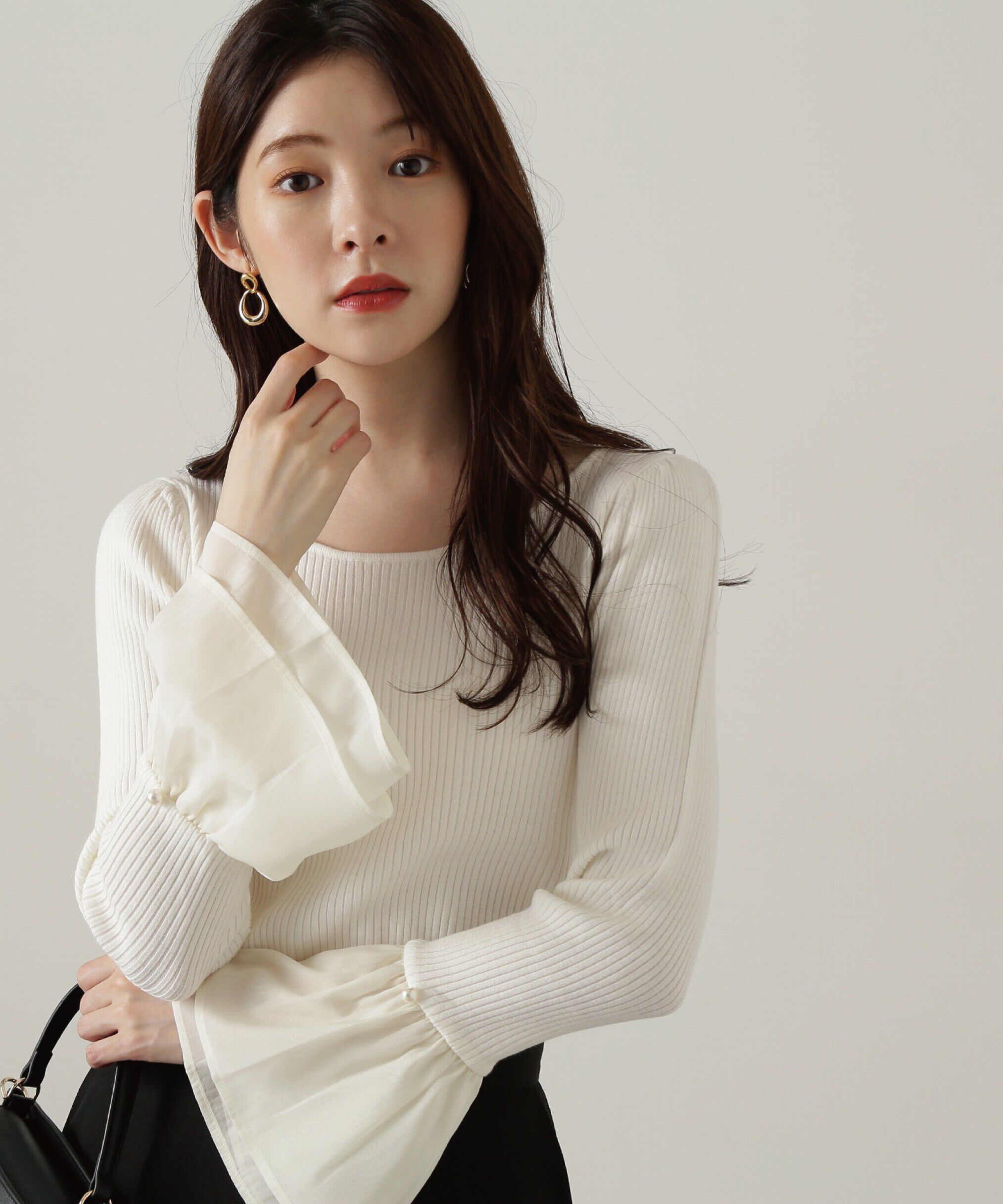 PROPORTION BODY DRESSING「シアーフレアスリーブリブニット24AW」|ニット・セーター|