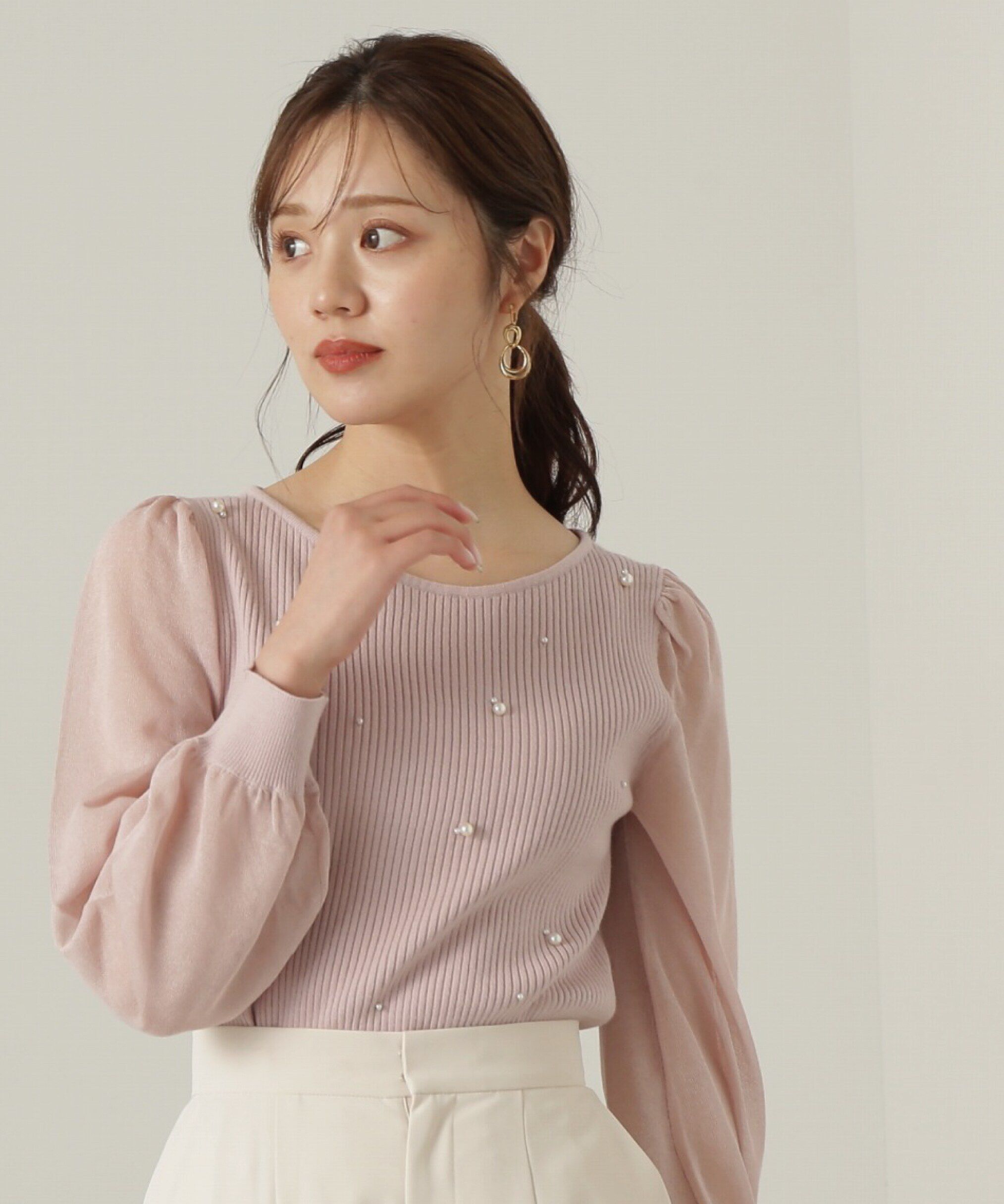 PROPORTION BODY DRESSING「シアースリーブパールリブニット24AW」|ニット・セーター|ピンク