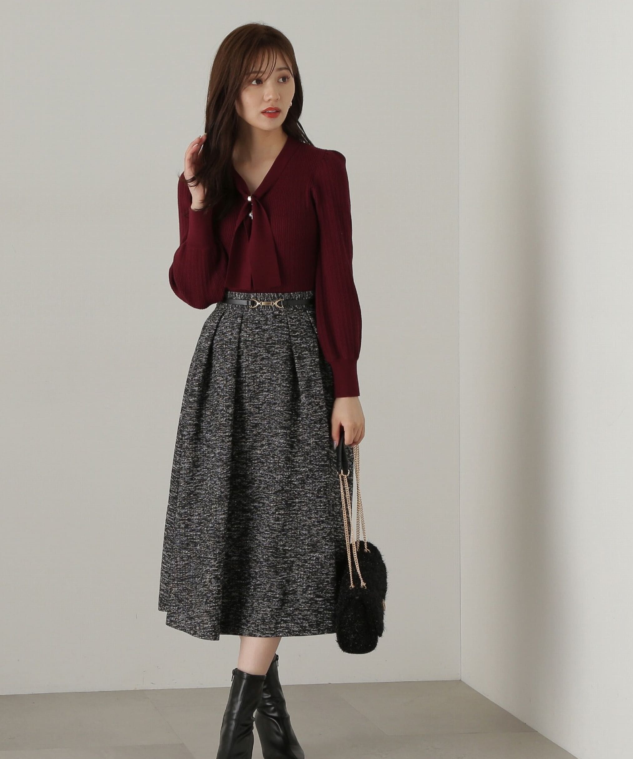 PROPORTION BODY DRESSING「ベーシックツイードフレアスカート24AW」|スカート|ブラック