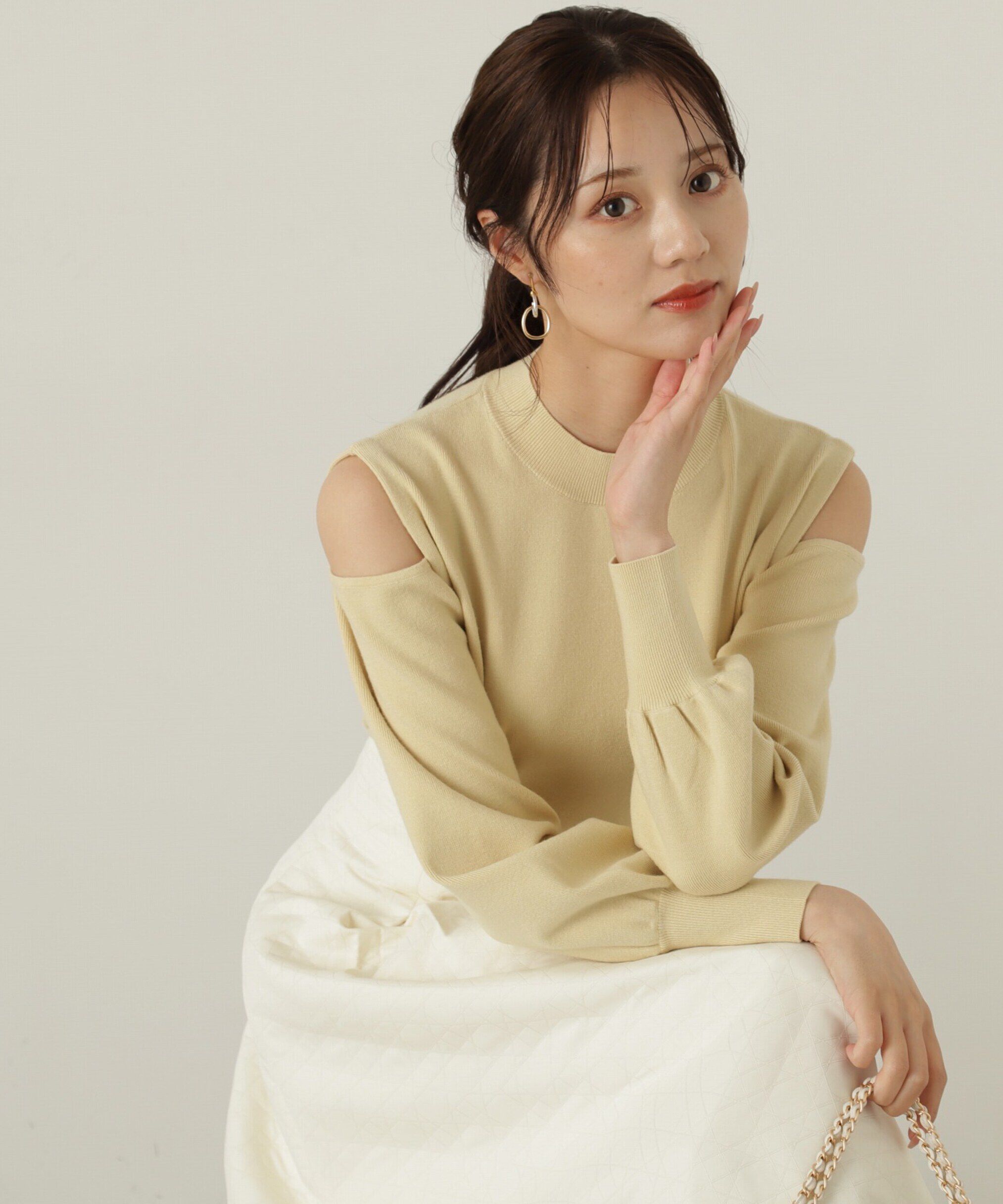 PROPORTION BODY DRESSING「オープンショルダーニット」|ニット・セーター|イエロー