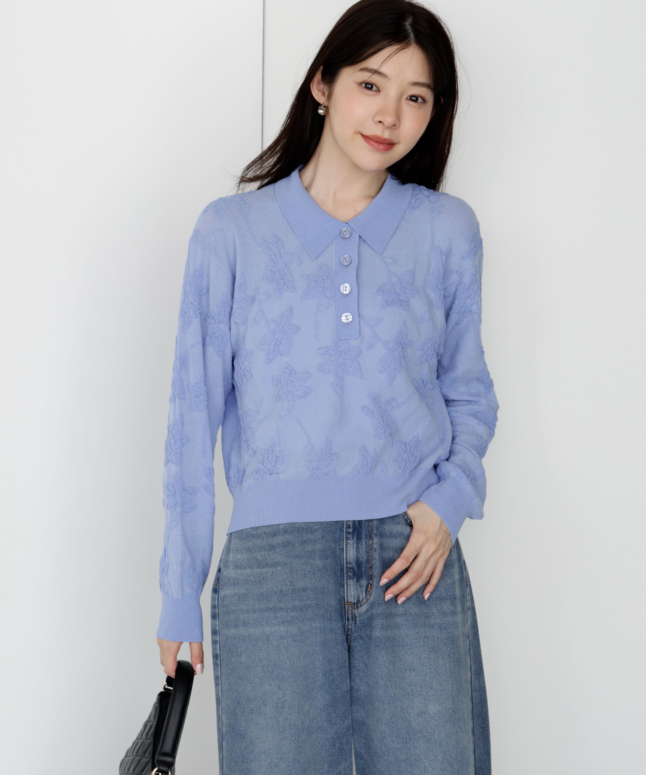 PROPORTION BODY DRESSING「ジャガードレースポロ」|ニット・セーター|ブルー