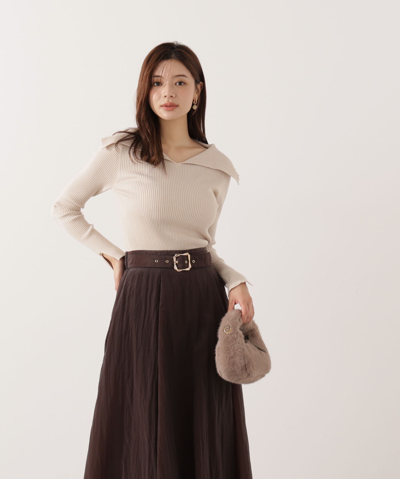 PROPORTION BODY DRESSING「オープンカラーリブニット」|ニット・セーター|