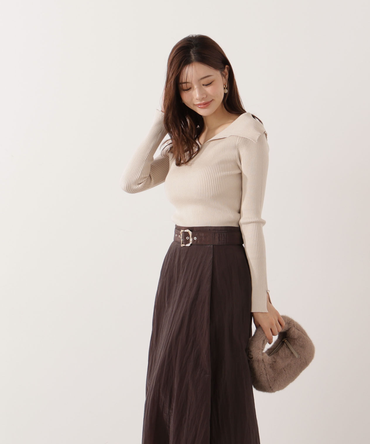 PROPORTION BODY DRESSING「オープンカラーリブニット」|ニット・セーター|