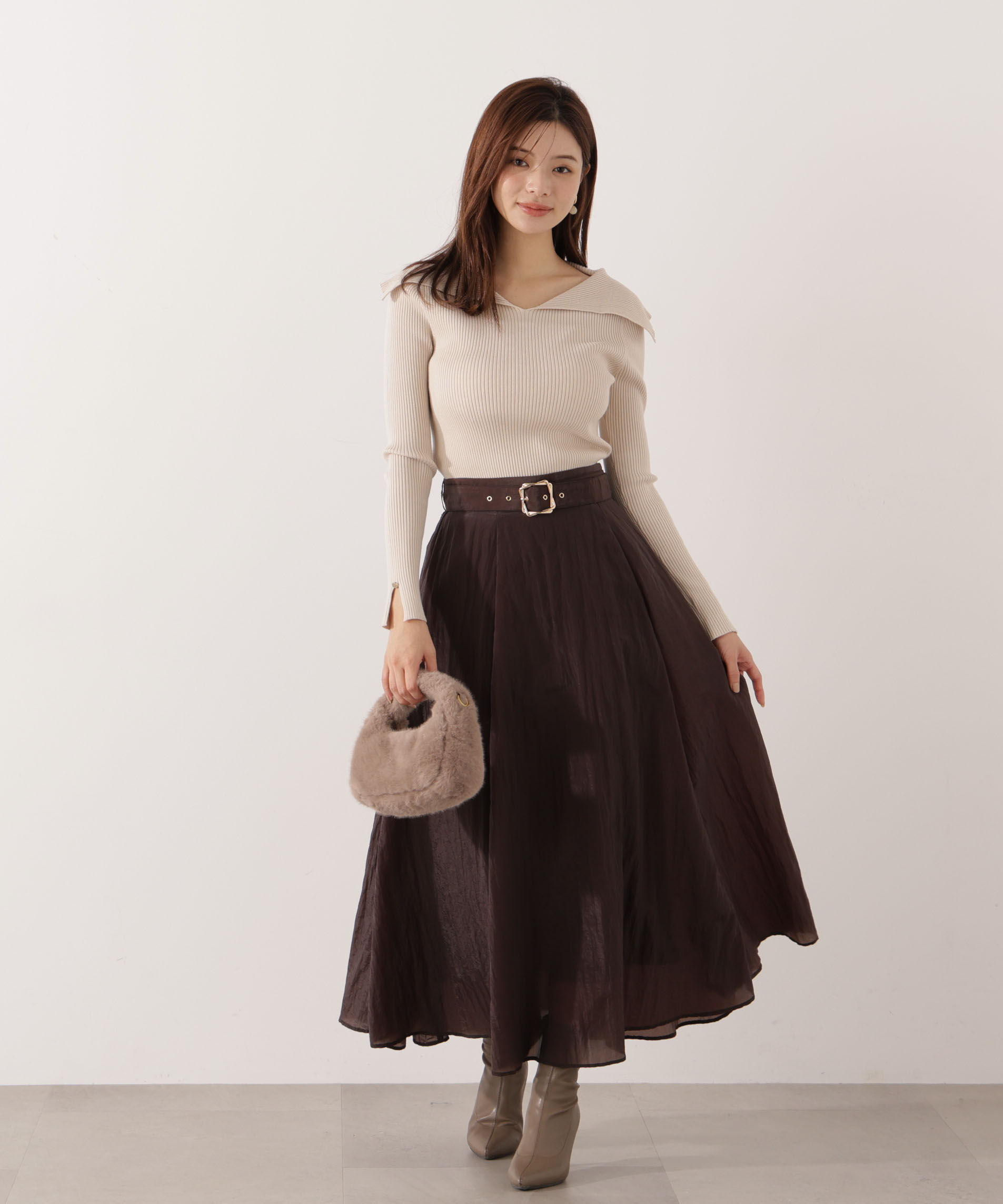 PROPORTION BODY DRESSING「オープンカラーリブニット」|ニット・セーター|