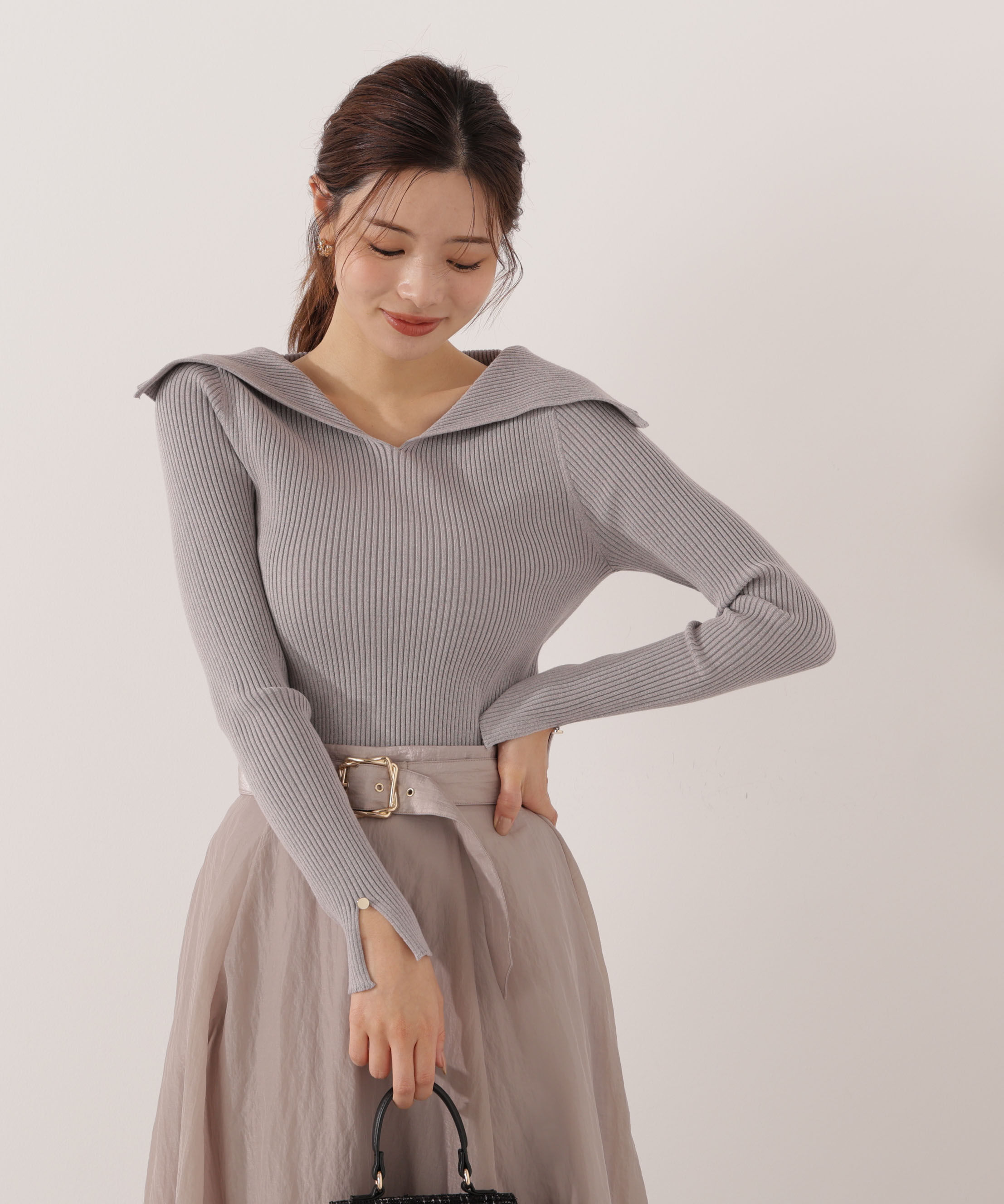 PROPORTION BODY DRESSING「オープンカラーリブニット」|ニット・セーター|ラベンダー