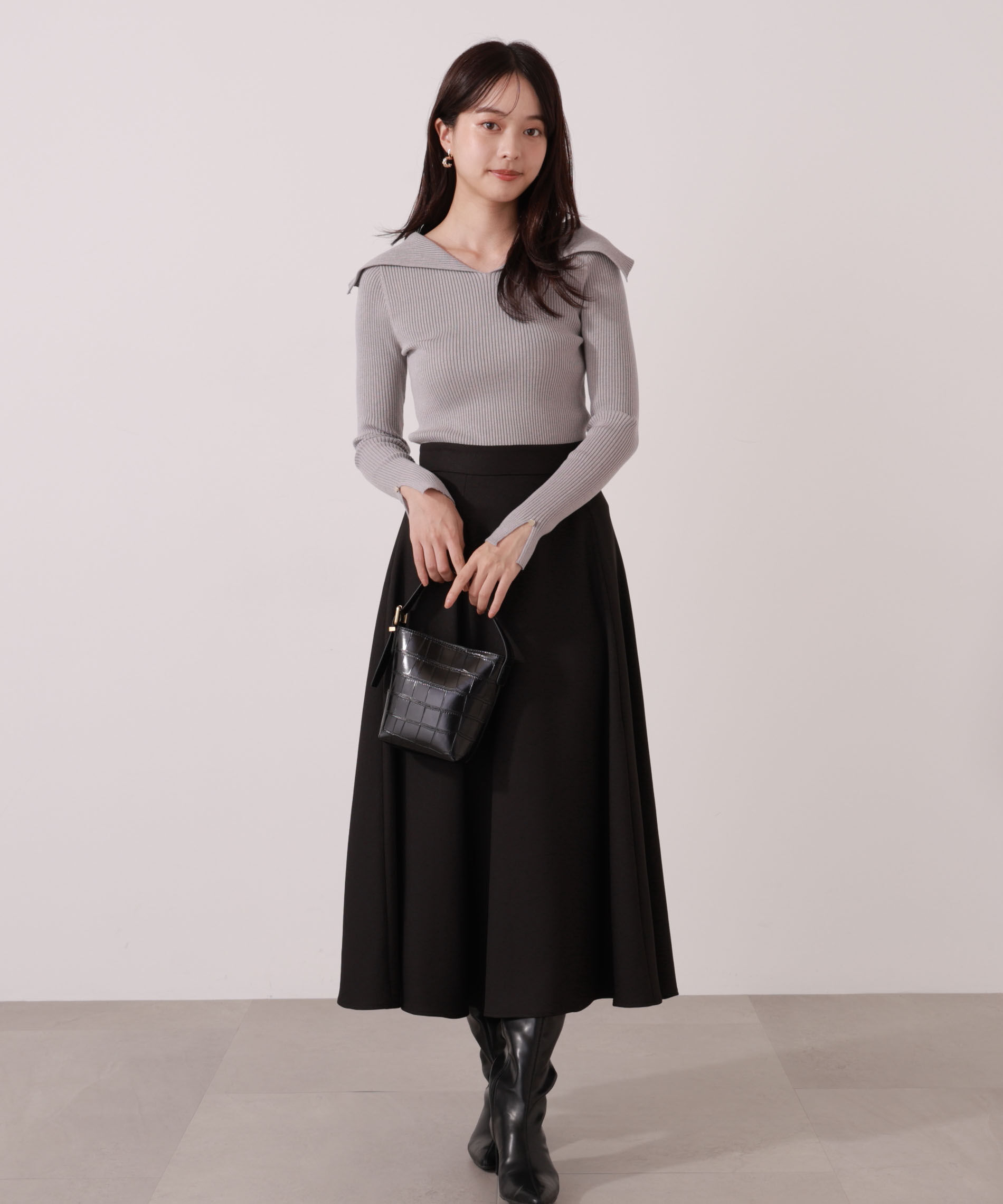 PROPORTION BODY DRESSING「オープンカラーリブニット」|ニット・セーター|