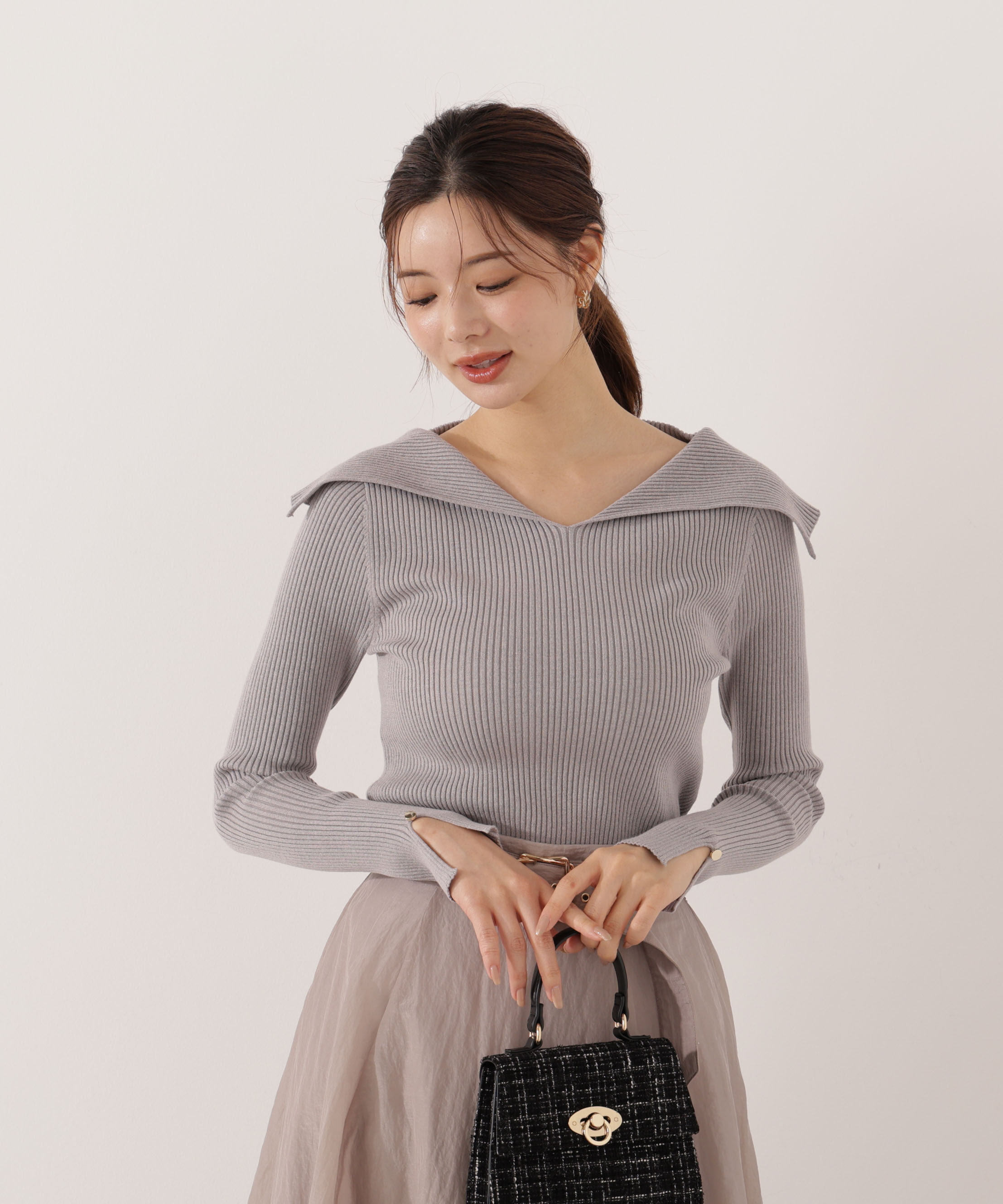 PROPORTION BODY DRESSING「オープンカラーリブニット」|ニット・セーター|