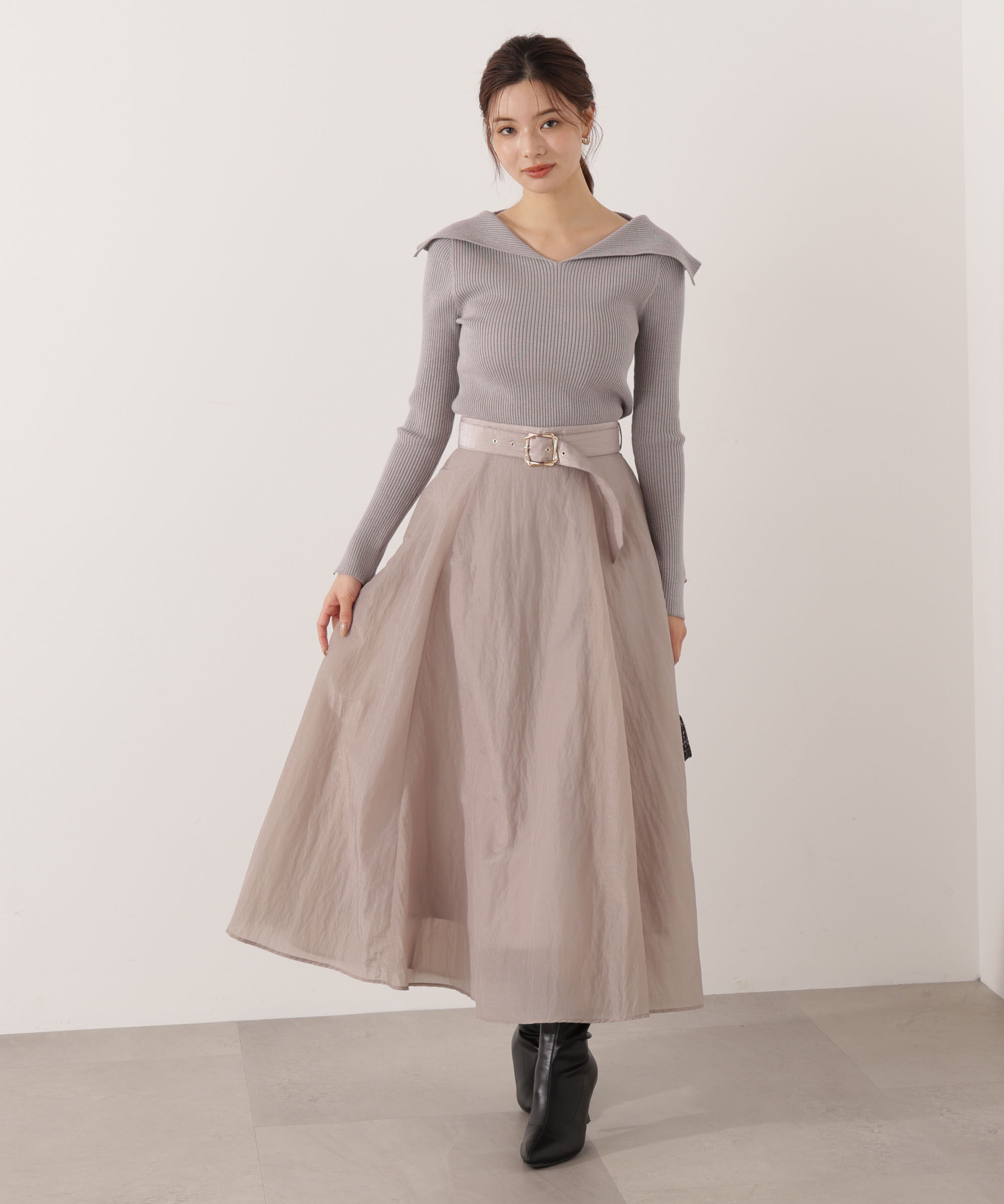 PROPORTION BODY DRESSING「オープンカラーリブニット」|ニット・セーター|