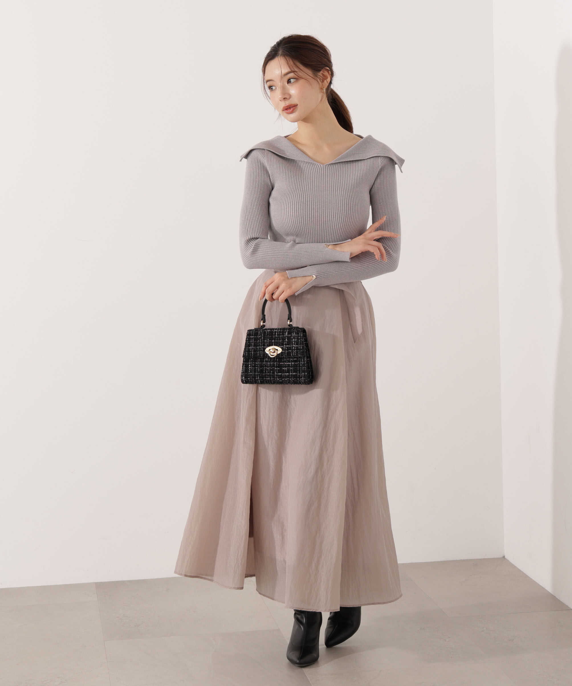 PROPORTION BODY DRESSING「オープンカラーリブニット」|ニット・セーター|