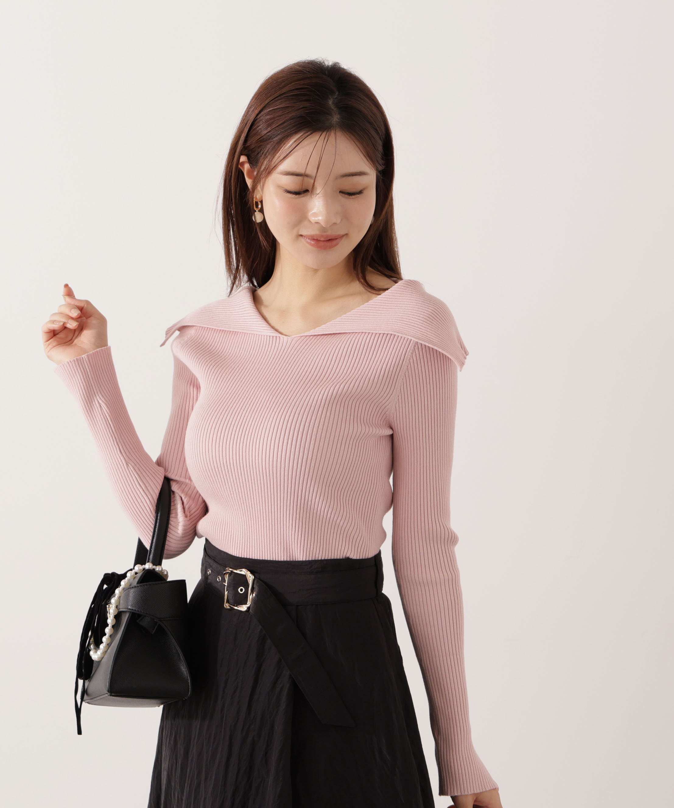 PROPORTION BODY DRESSING「オープンカラーリブニット」|ニット・セーター|