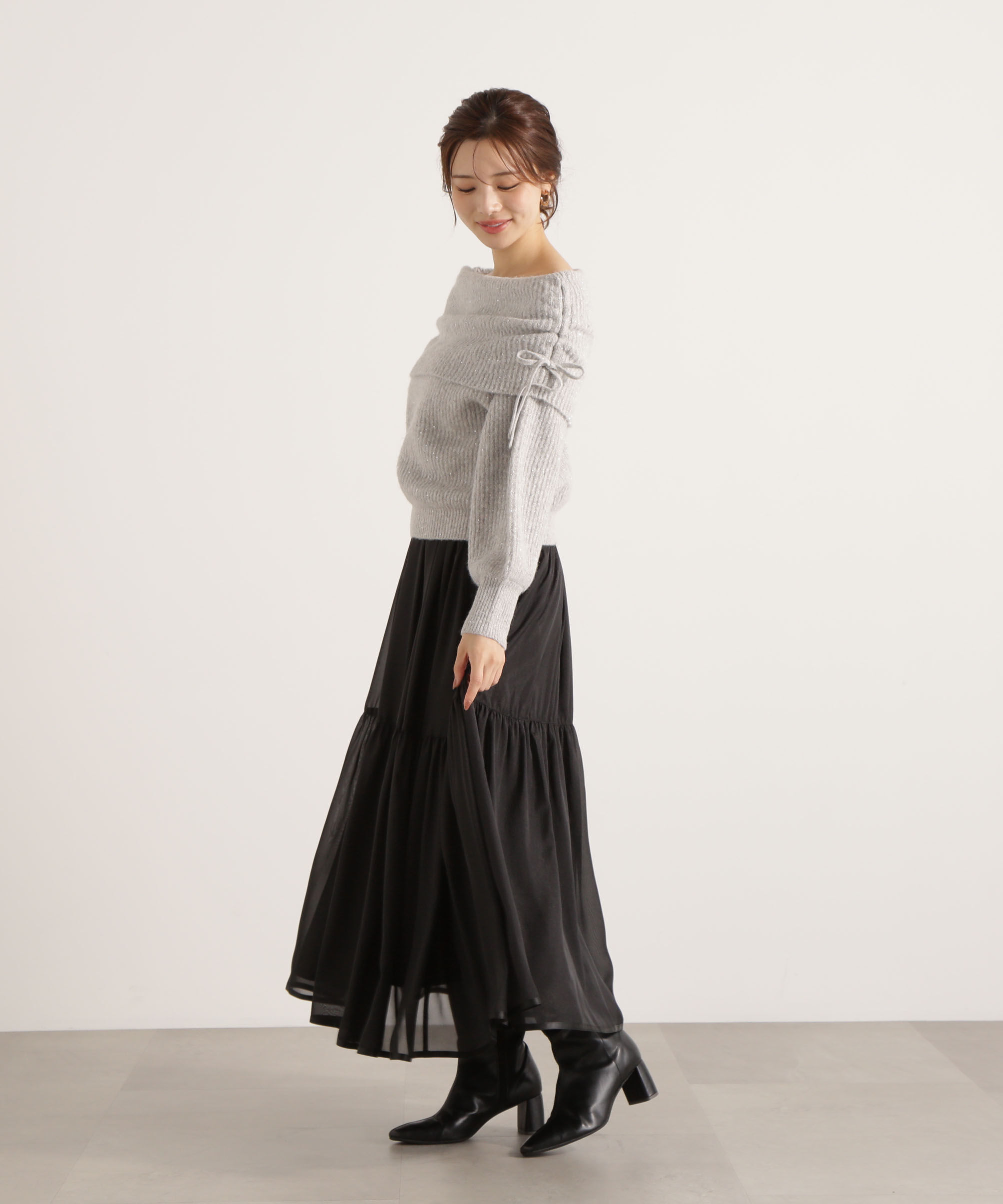 PROPORTION BODY DRESSING「リボン付きオフショルニット 25AW」|ニット・セーター|