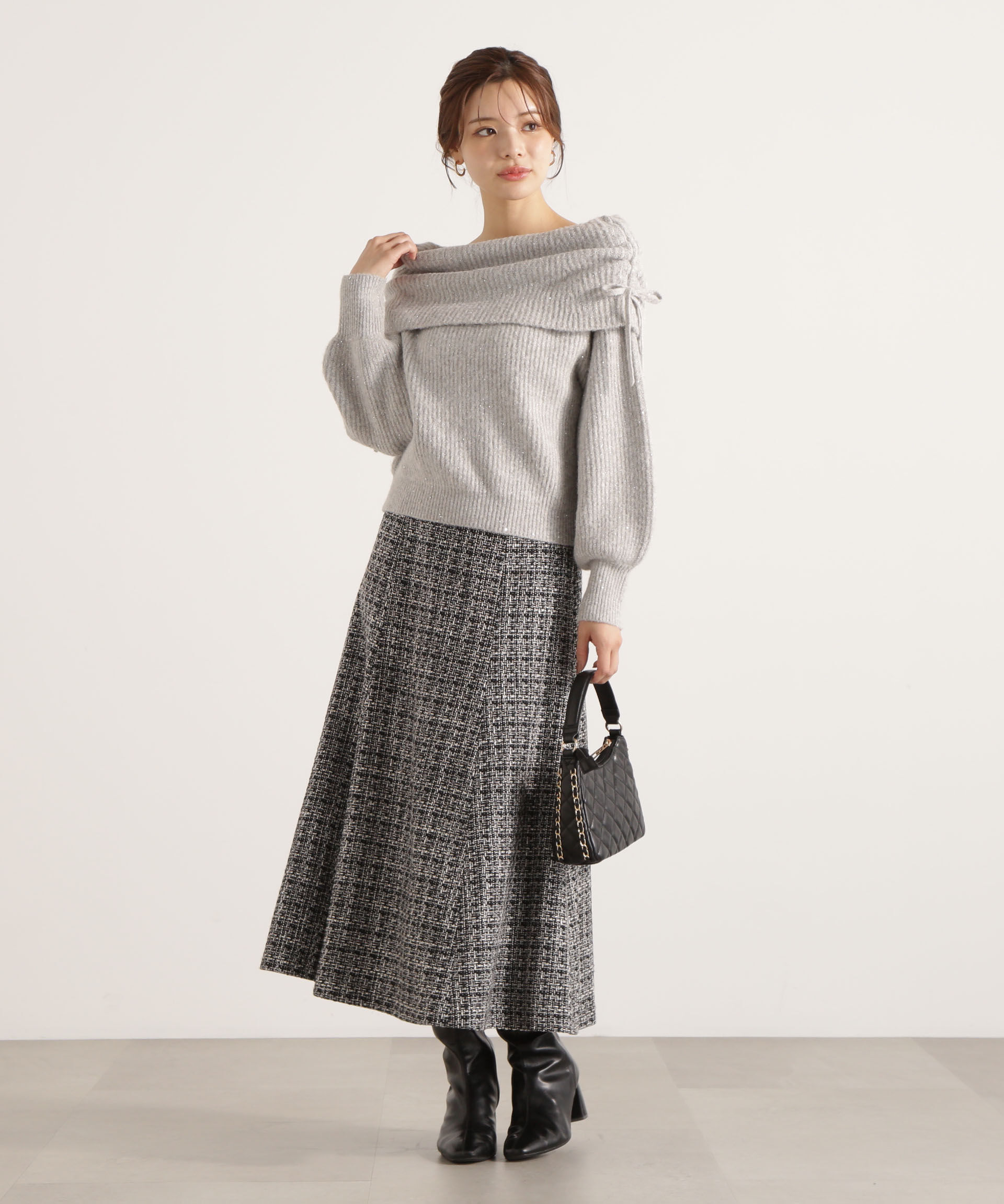 PROPORTION BODY DRESSING「リボン付きオフショルニット 25AW」|ニット・セーター|