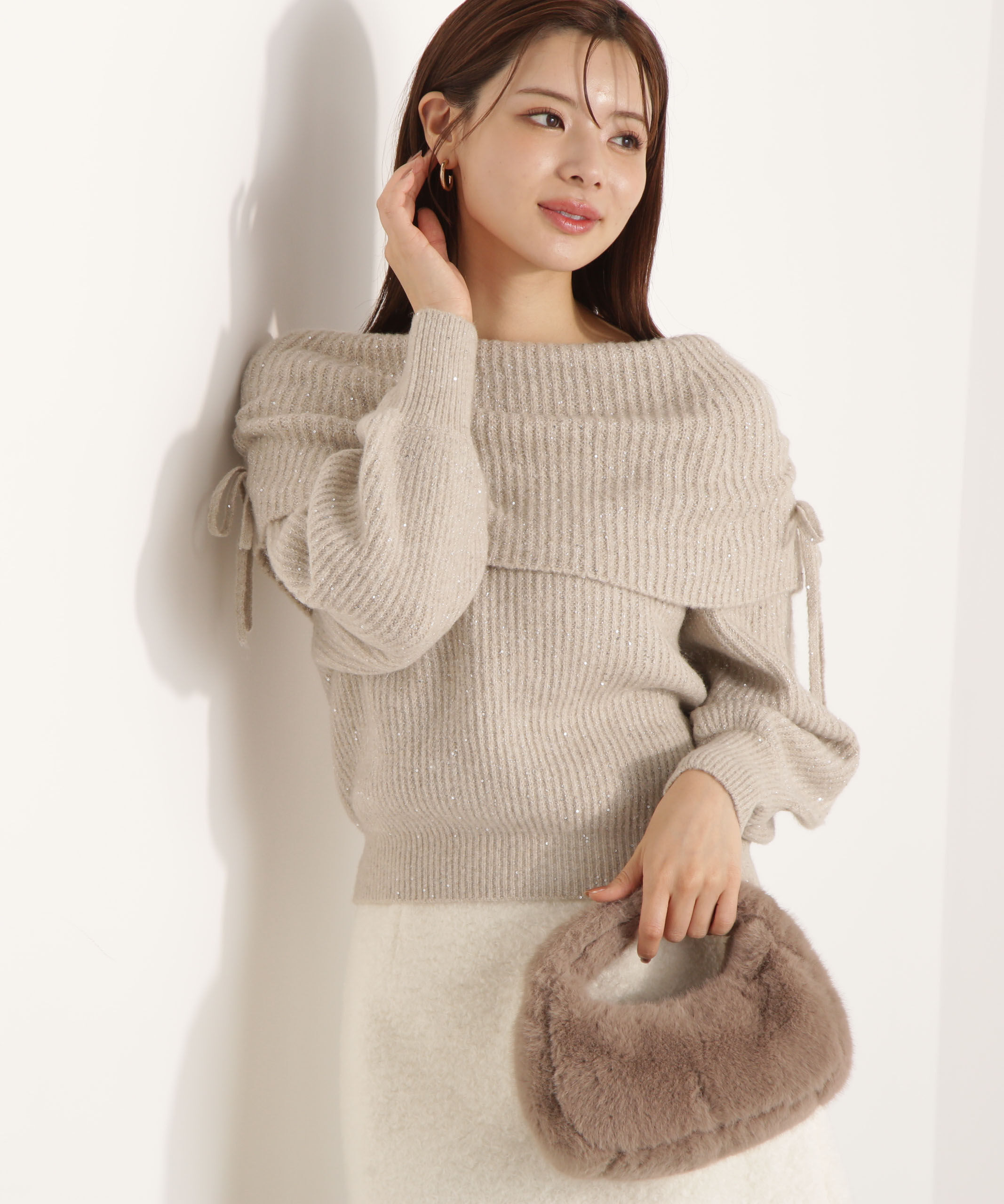 PROPORTION BODY DRESSING「リボン付きオフショルニット 25AW」|ニット・セーター|