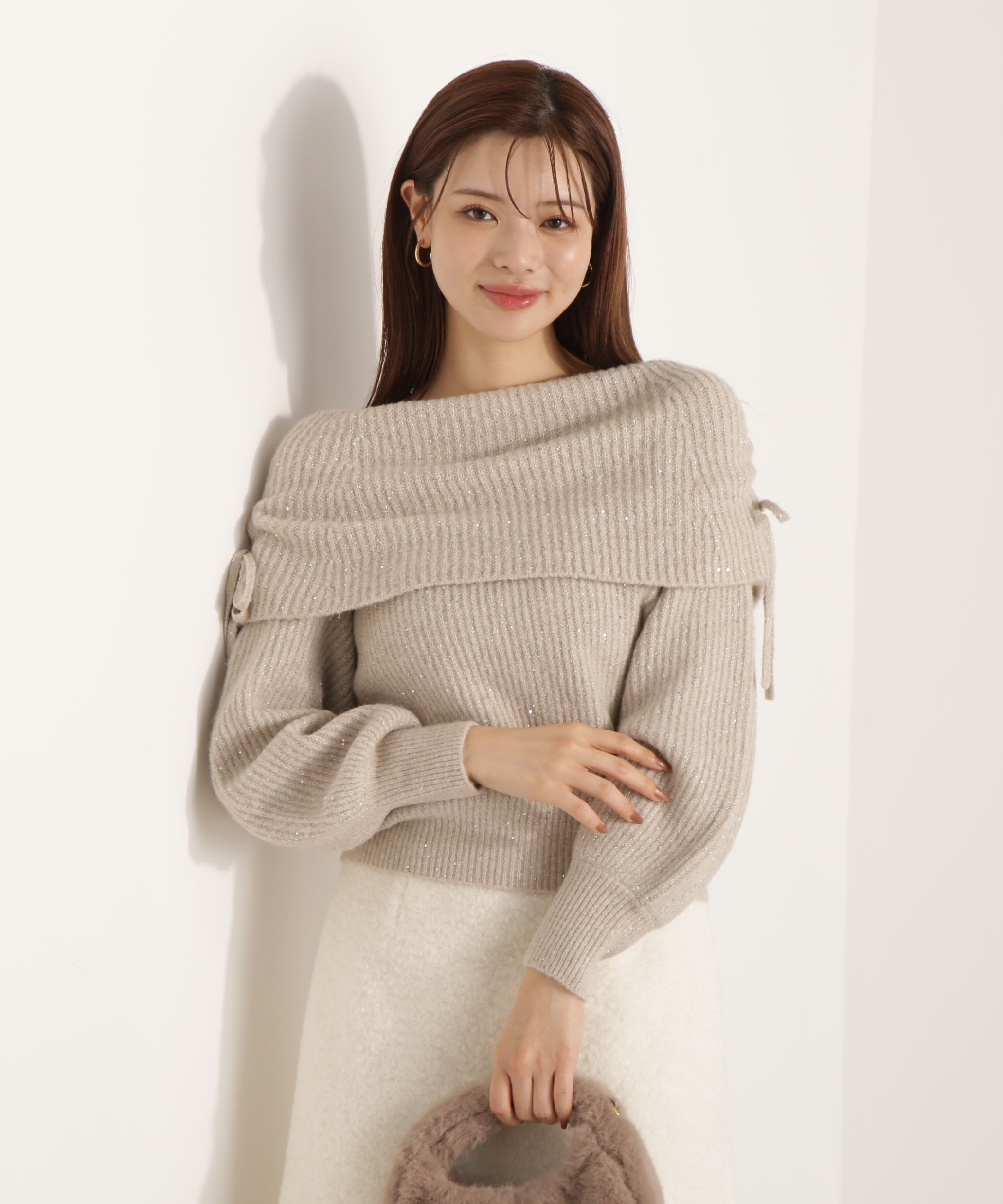 PROPORTION BODY DRESSING「リボン付きオフショルニット 25AW」|ニット・セーター|