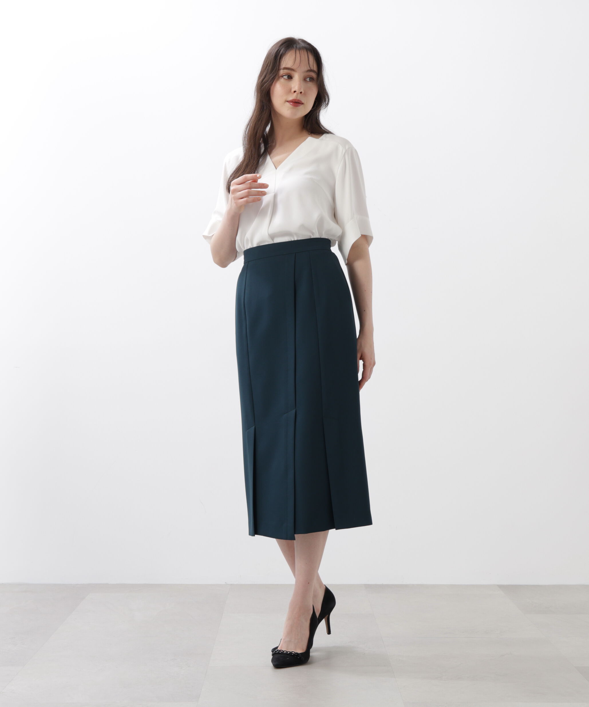  「◆ハーフスリーブＶネックブラウス」|シャツ・ブラウス|