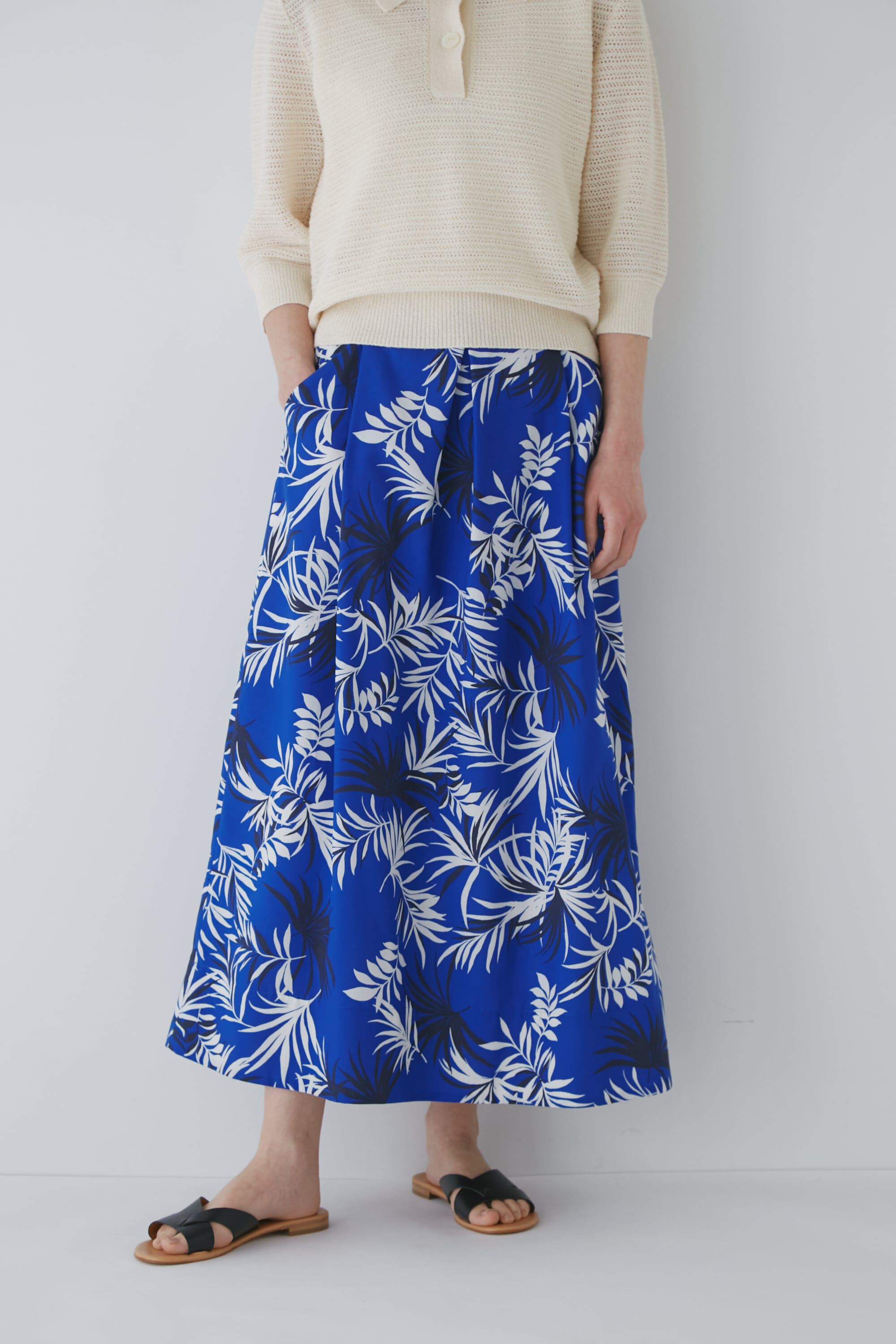  「◆リーフプリントスカート」|スカート|ブルーPT3