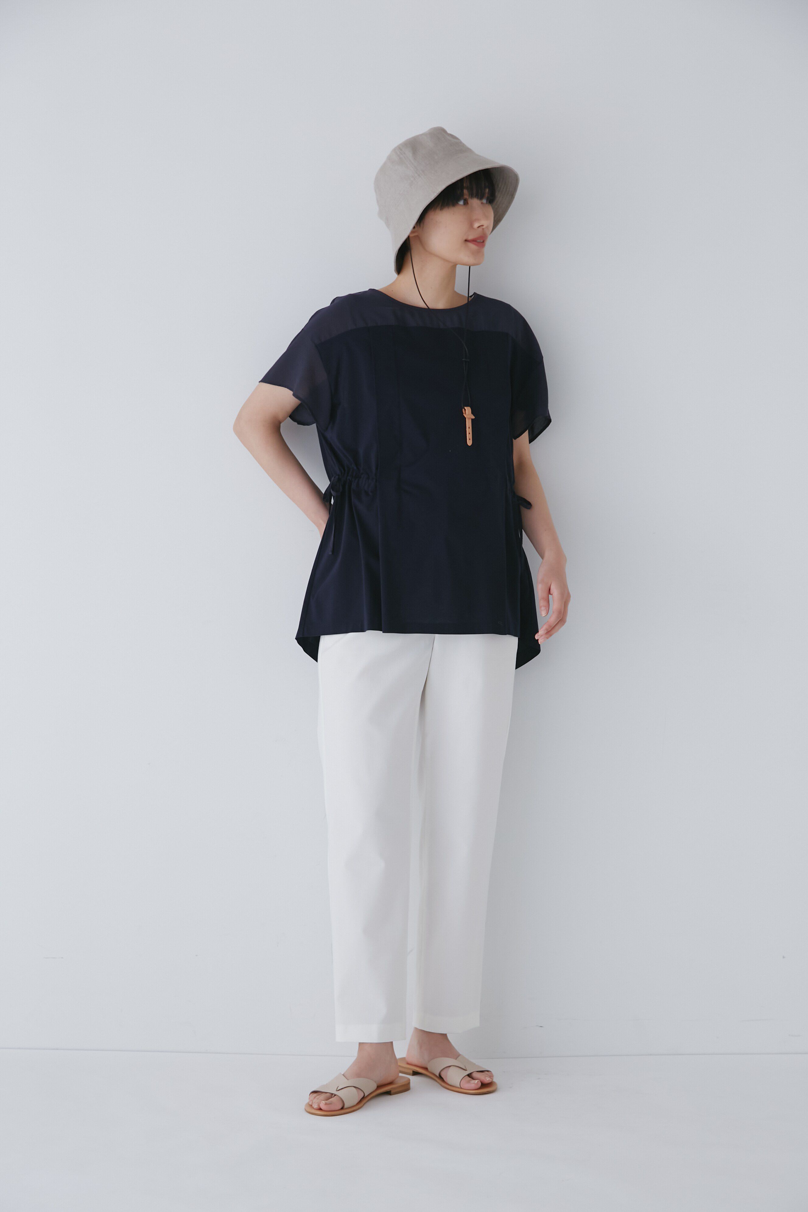  「◆異素材コンビギャザートップス」|Tシャツ・カットソー|