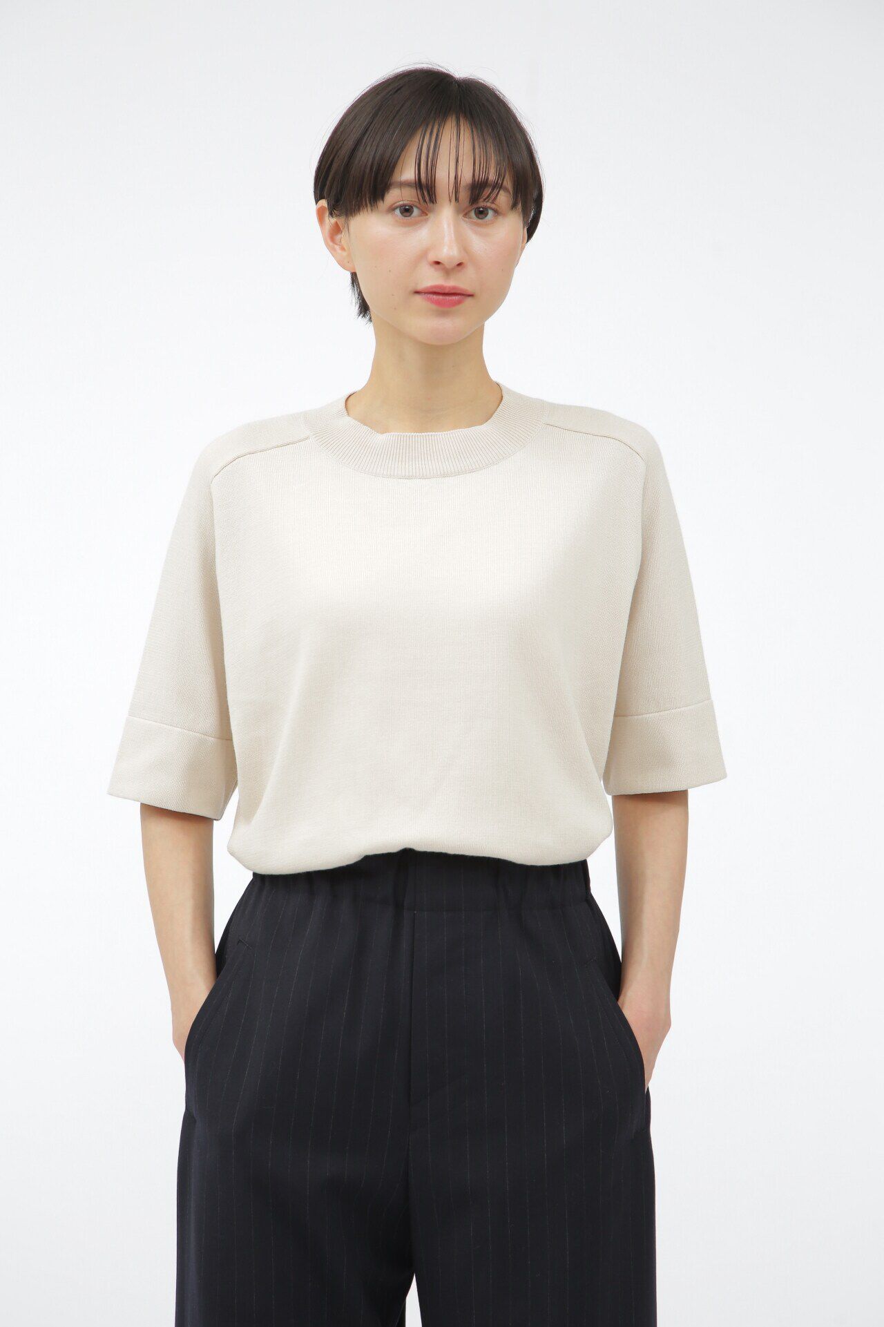  「DRY COTTON SILK」|ニット・セーター|IVORY1