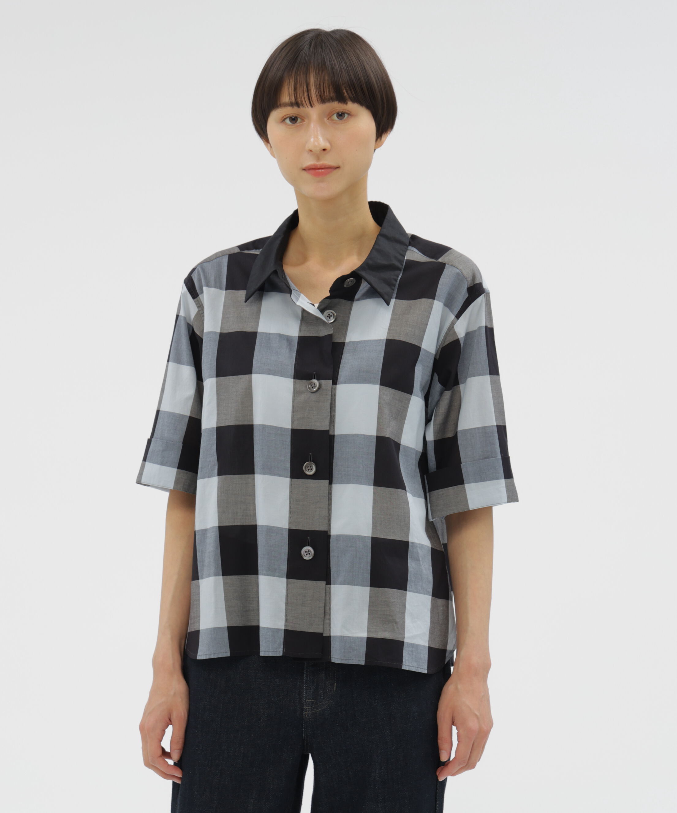  「COTTON GINGHAM CHECK SHIRT」|シャツ・ブラウス|PALE BLUE1