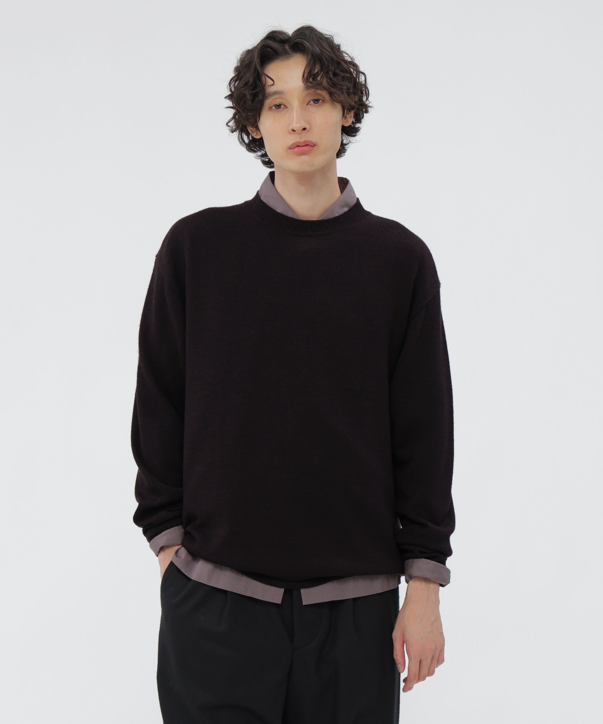 MARGARET HOWELL「WASHABLE WOOL SILK KNITWEAR」|ニット・セーター|DARK BROWN2