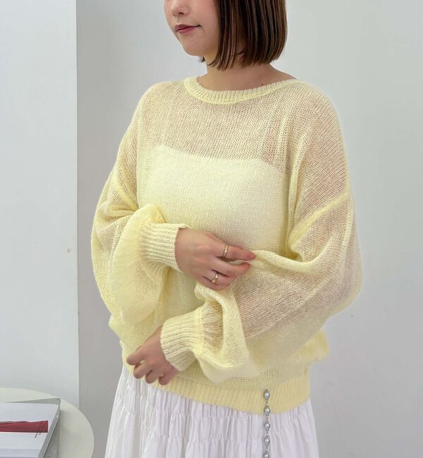 archives「モヘアタッチ透かしミドルニット」|ニット・セーター|YELLOW