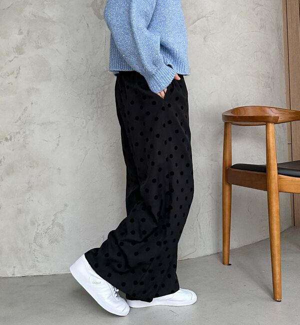 Doux archives「フロッキードットツイルワイドパンツ」|チノ|BLACK