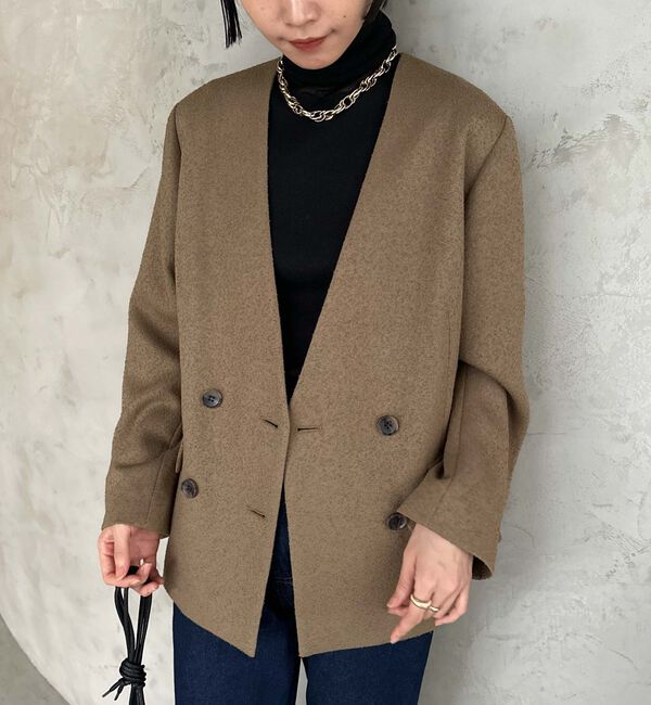Doux archives「ノーカラーネップジャケット」|ノーカラージャケット|BROWN