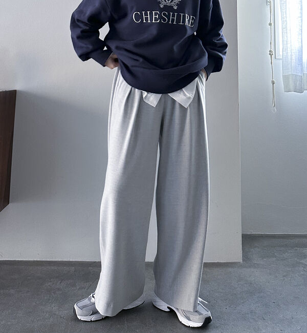 Doux archives「裏起毛発熱タックワイドパンツ」|チノ|GRAY