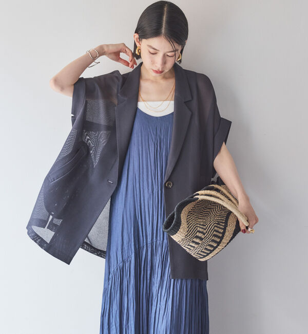 Doux archives「【即完売アイテム/体型カバー】メッシュフレンチスリーブジャケット」|テーラードジャケット|CHARCOAL GRAY