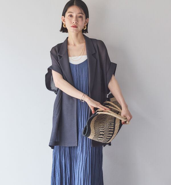 Doux archives「【即完売アイテム/体型カバー】メッシュフレンチスリーブジャケット」|テーラードジャケット|