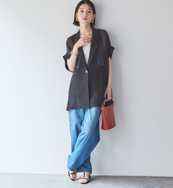 Doux archives「【即完売アイテム/体型カバー】メッシュフレンチスリーブジャケット」|テーラードジャケット|