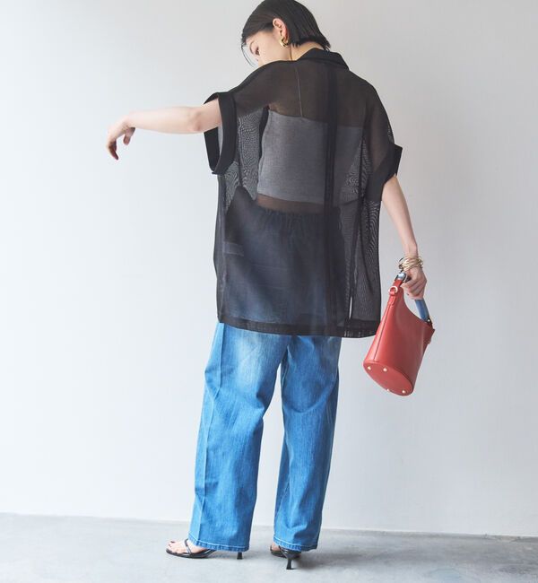 Doux archives「【即完売アイテム/体型カバー】メッシュフレンチスリーブジャケット」|テーラードジャケット|